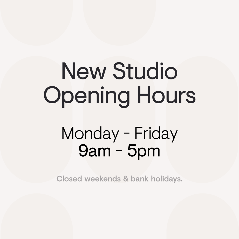 New Studio opening hours: For working 9-5.