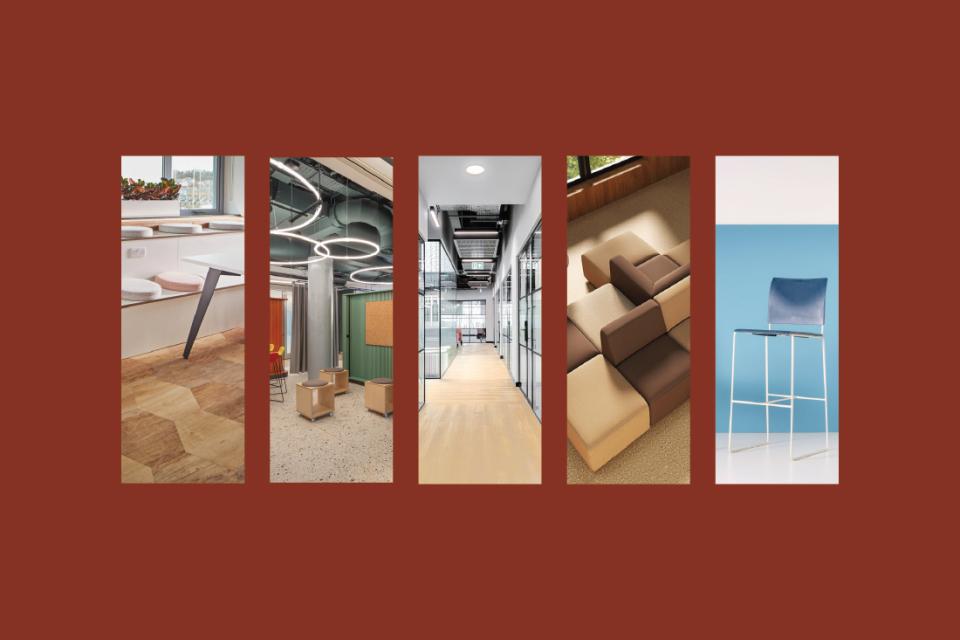 Diverse modern workspace images showcasing innovative design elements from Material Source Studio in Glasgow.