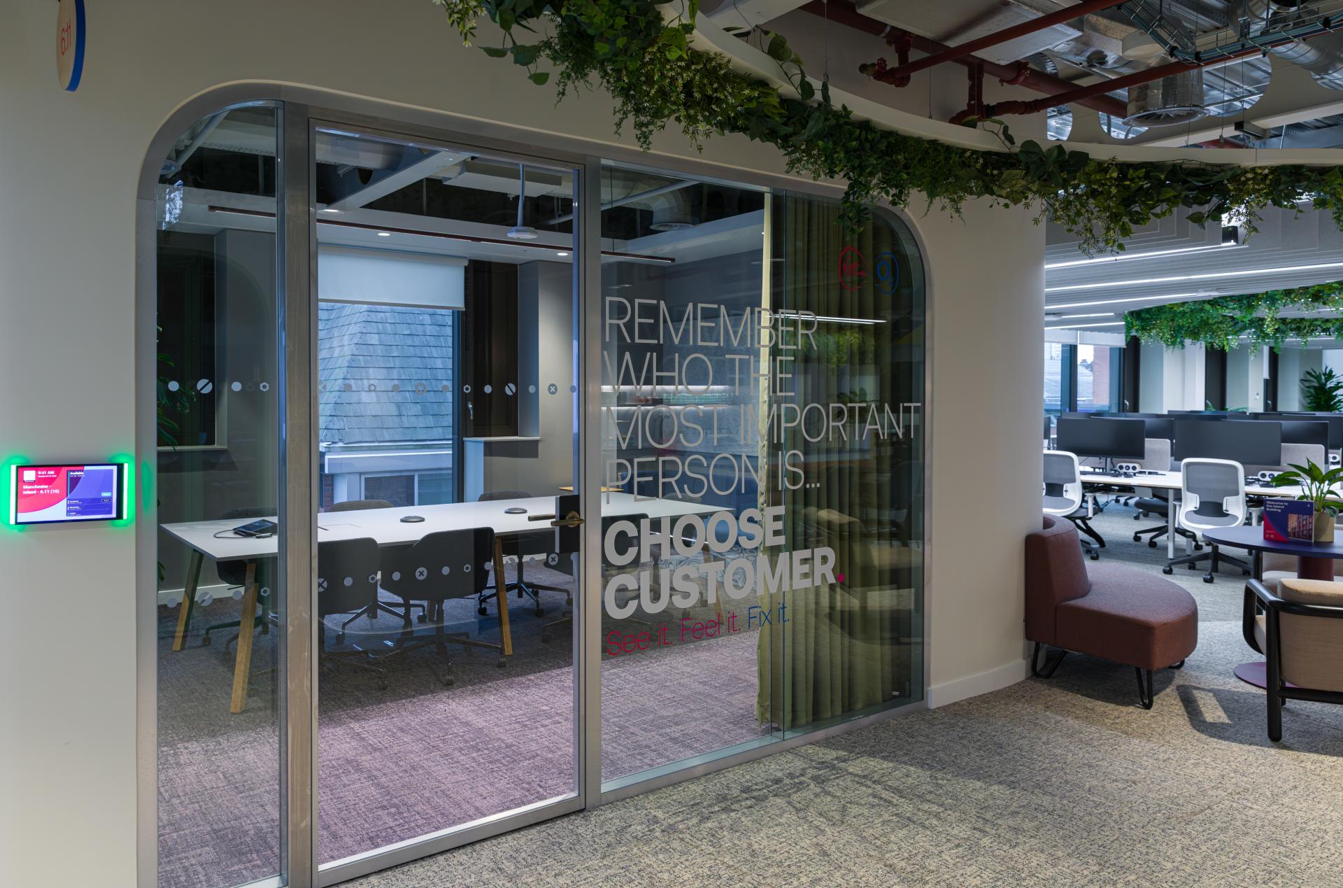 SpaceInvader's workplace scheme for Virgin Media O2 balances vibrancy with variety to support congregation and calm.