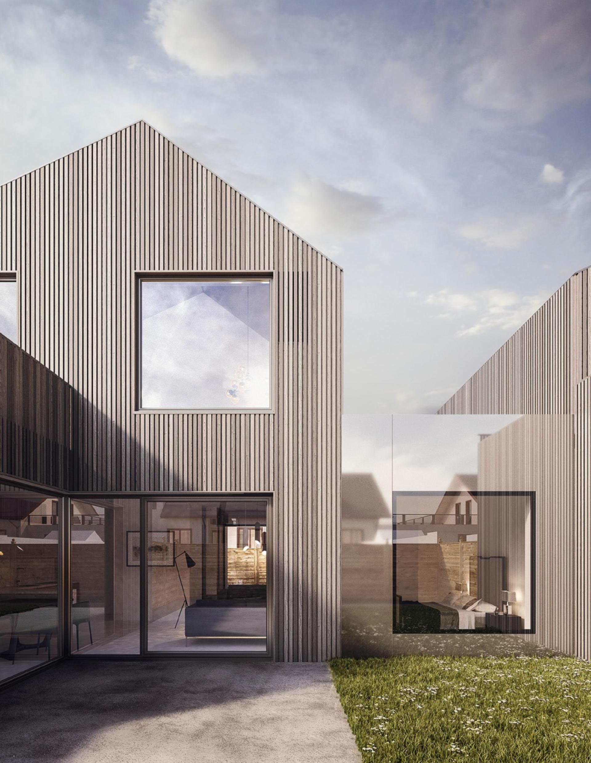 Modern residential architecture at Orford Mews, showcasing sustainable design elements in East London.