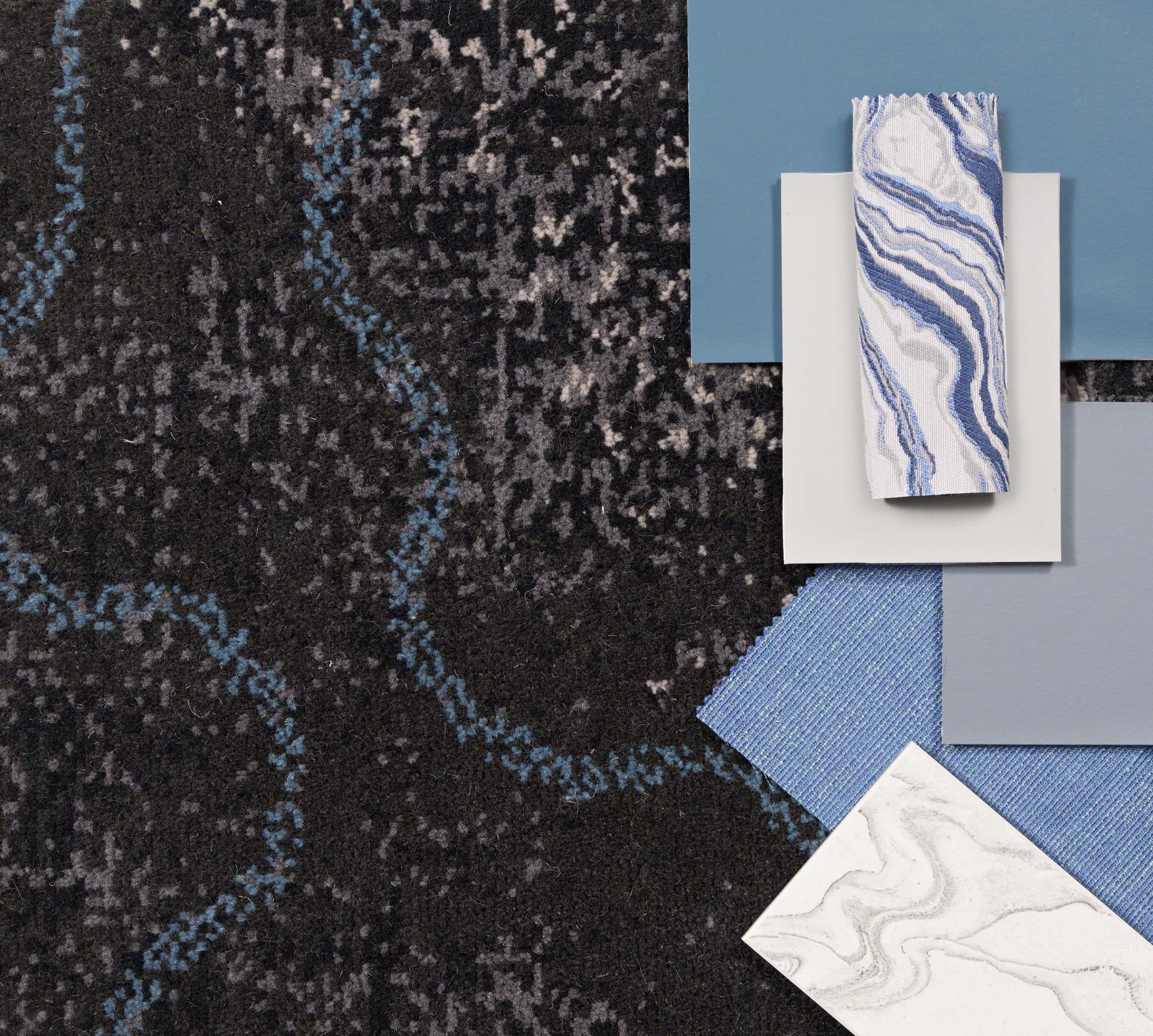 Textiles and color swatches inspired by the Lancashire countryside, showcasing patterns reminiscent of natural landscapes and elements.