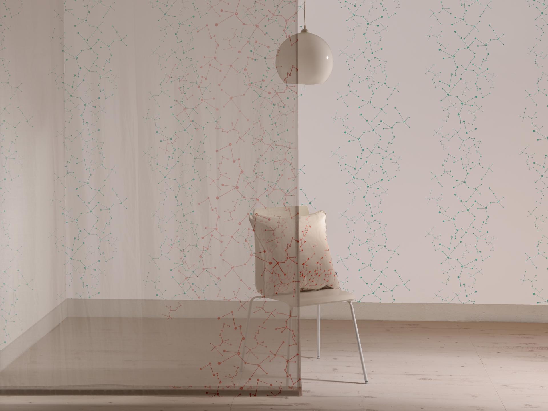 Bespoke wallpaper design featuring colorful constellation patterns, enhancing creativity and joy in an Edinburgh interior setting.