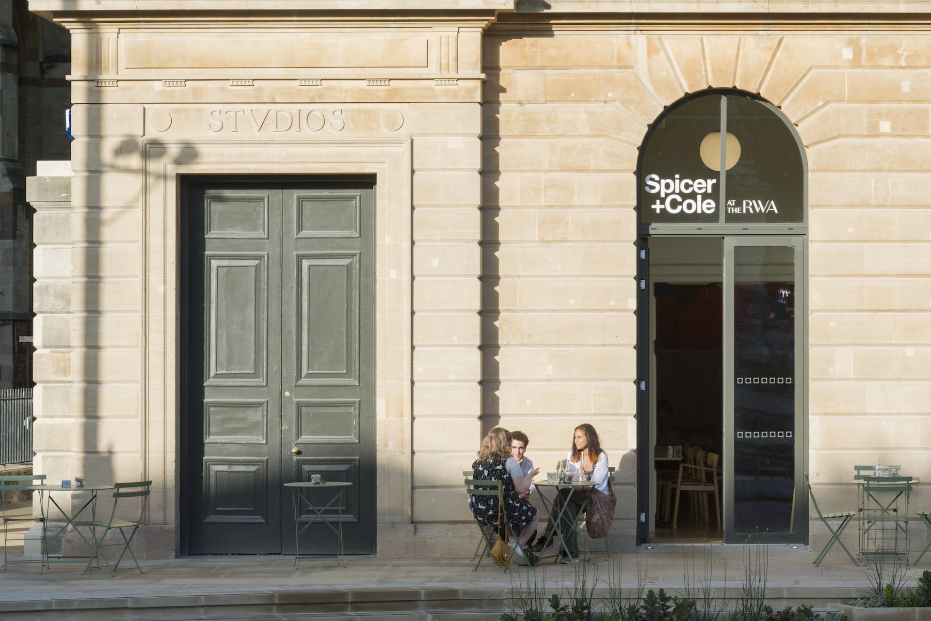 Customers enjoying refreshments at the Spicer & Cole concession outside the Royal West of England Academy in Bristol.