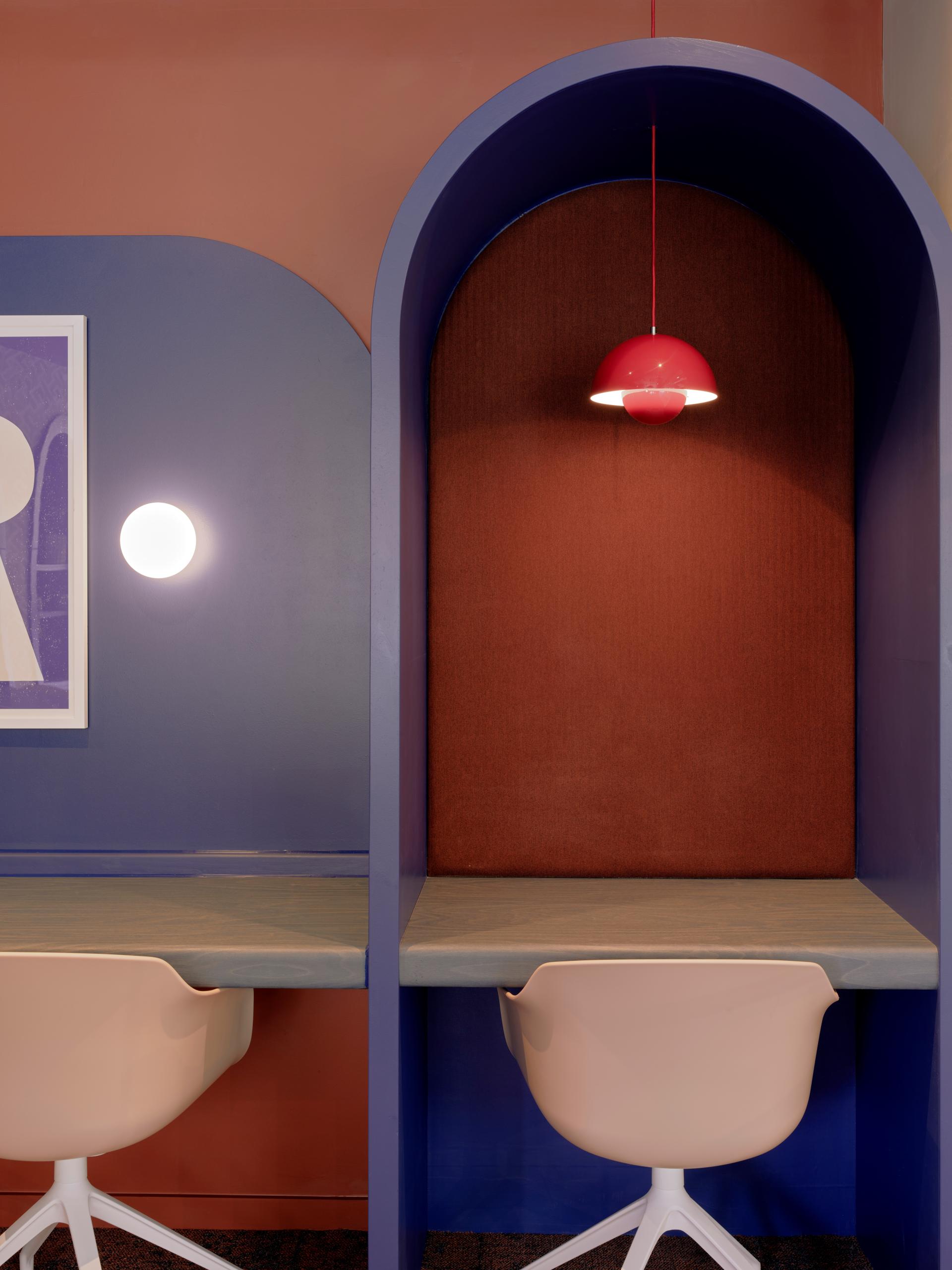 Stylish study area featuring modern seating and colorful walls in Enso, a new PBSA in Colchester.