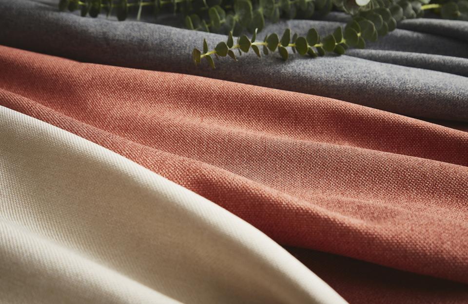 Tundra collection fabrics in various rich colors, highlighting texture and fire retardancy features suitable for modern interiors.