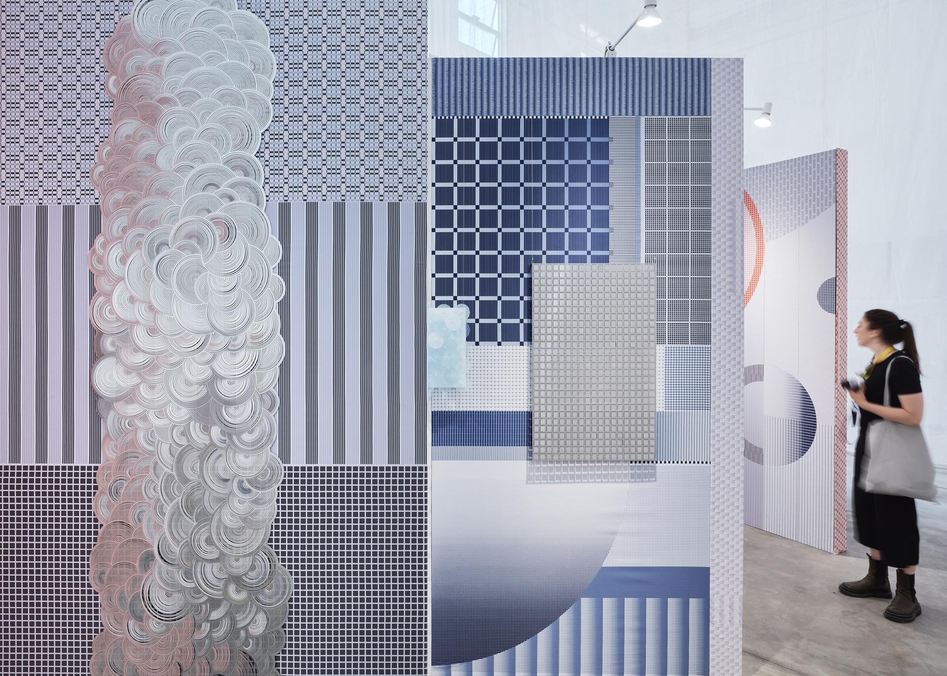 Abstract wall patterns and textures displayed in a contemporary interior design space promoting sensory experience and wellbeing.