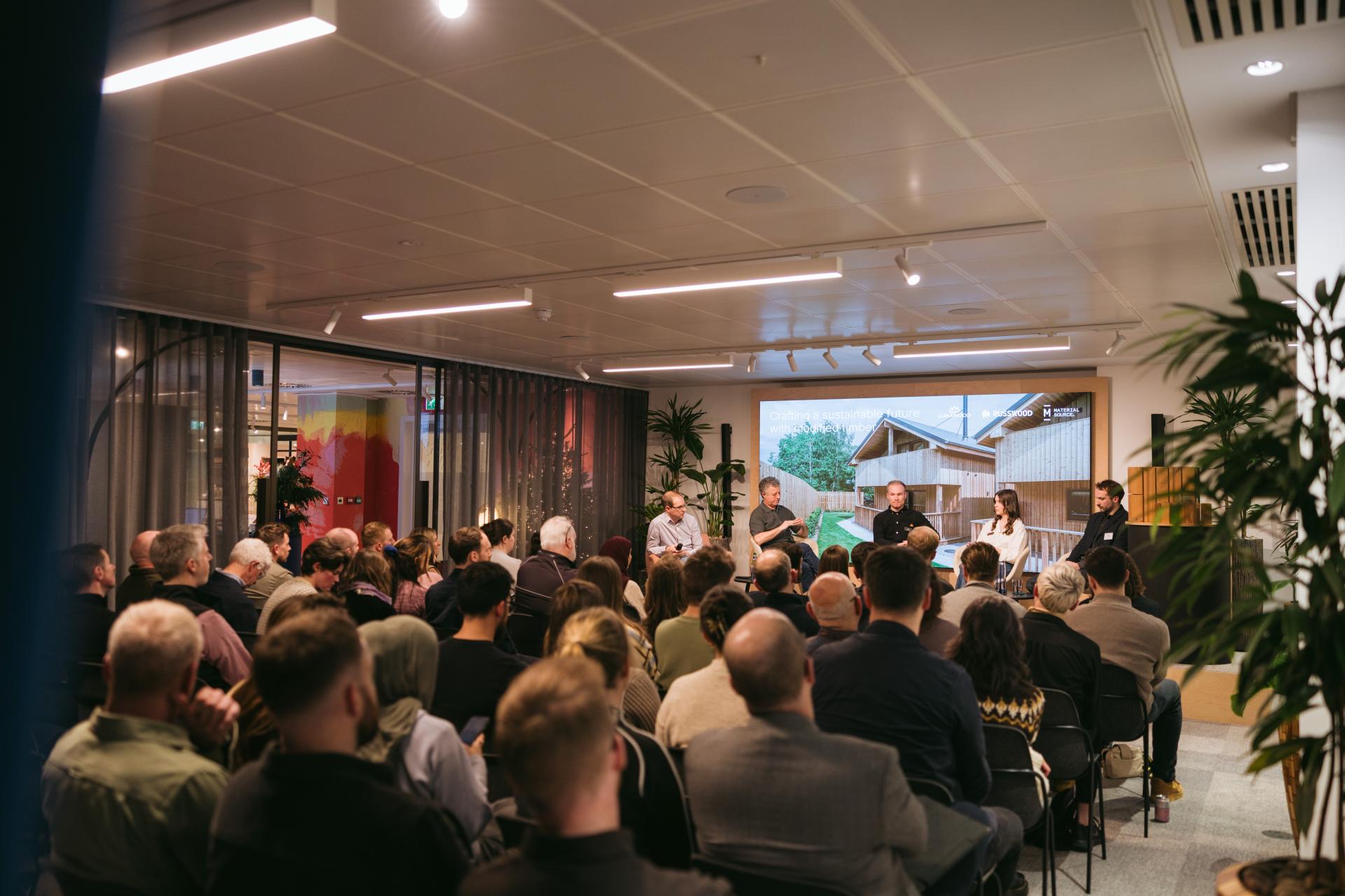 Russwood's Timber & Taste event explored how materiality can support Scotland’s transition to low carbon design.