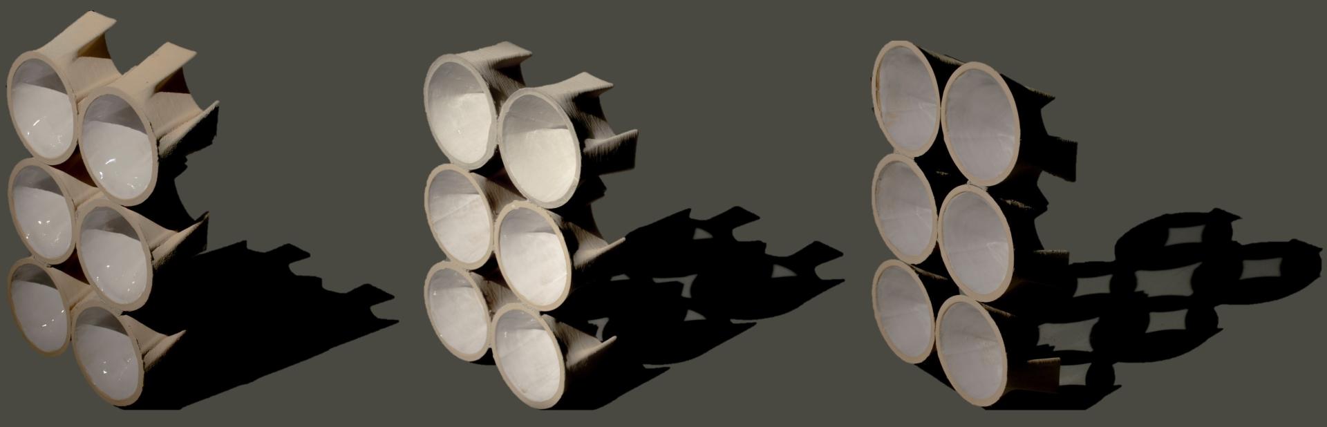 Innovative 3D printed construction elements showcasing unique geometric designs for advanced building solutions and sustainable architecture.