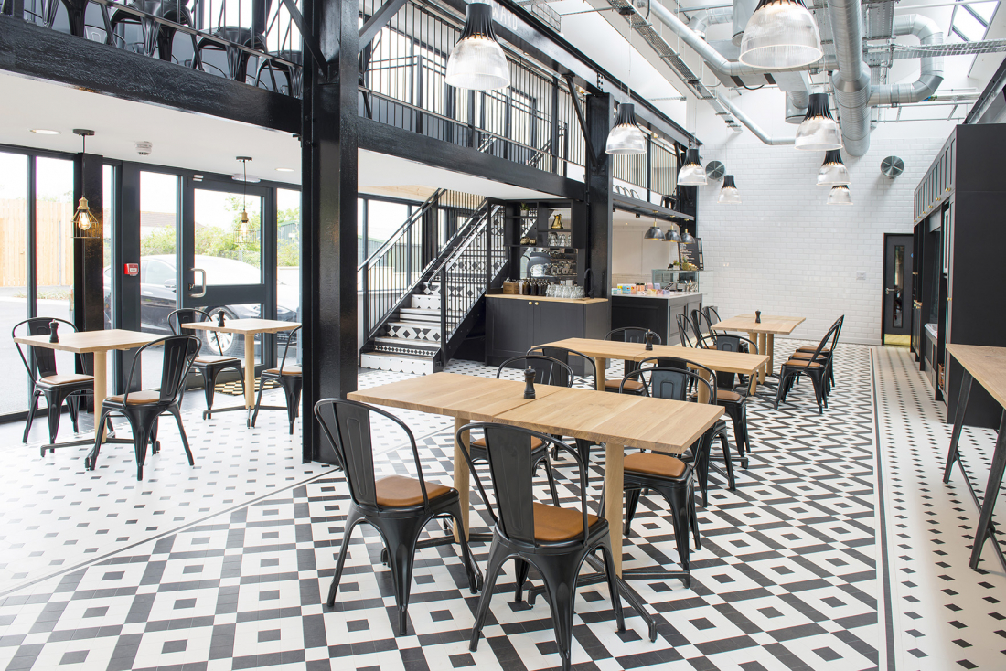 Industrial style at Tool & Gauge, using Karndean Heritage Collection Flooring.