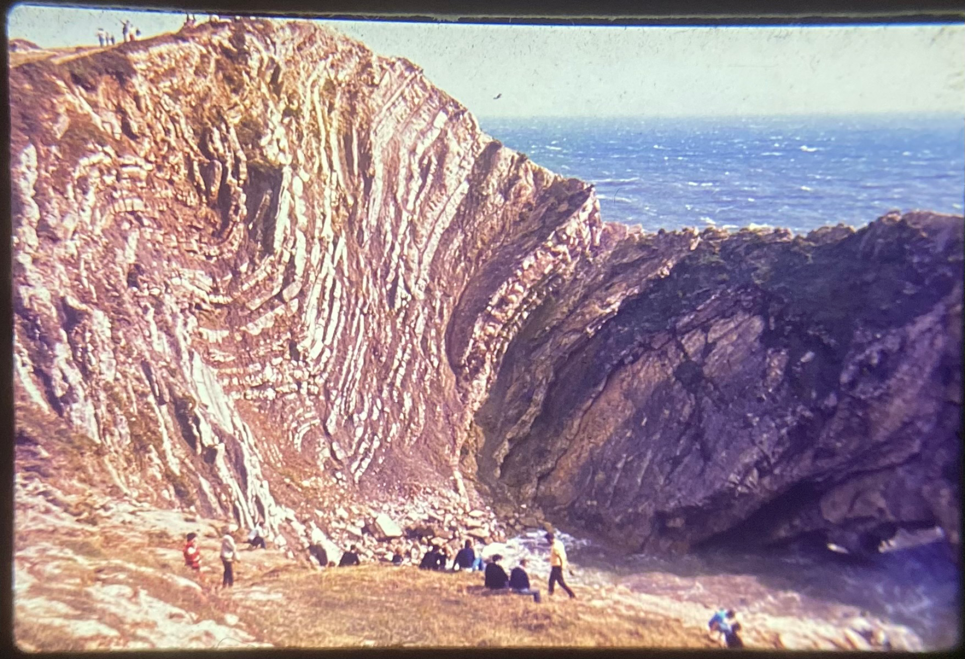 Coastal landscape featuring dramatic rock formations, with visitors exploring and appreciating bio-artistry in nature.