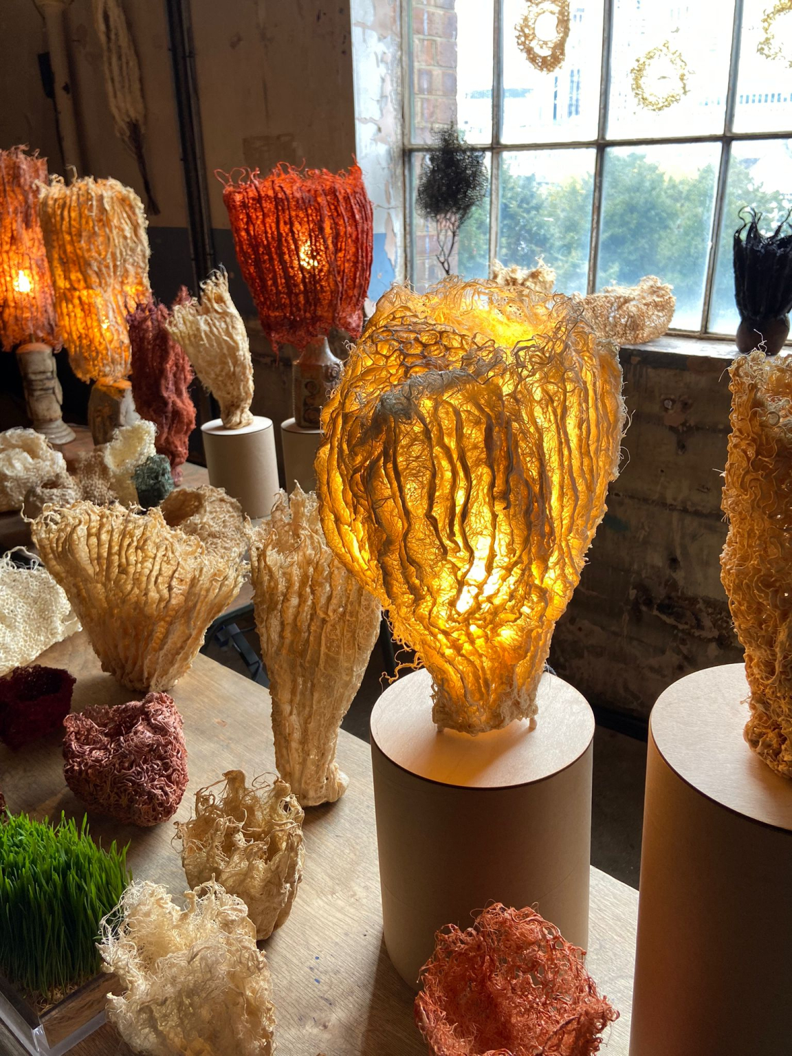 Unique sustainable lamps and decorative vases made from biomaterials, showcased at the LDF22 event.