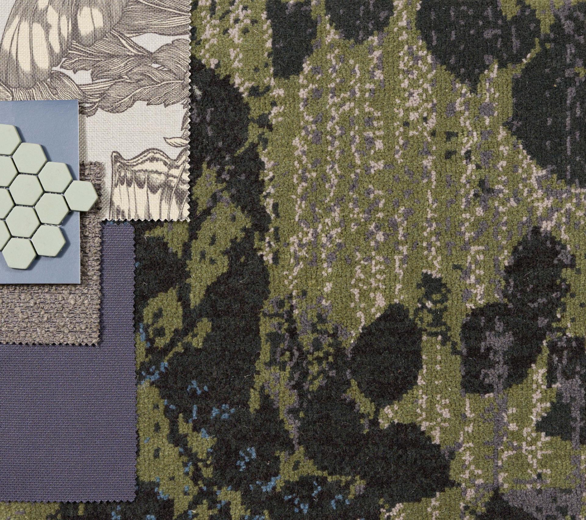 Textiles and patterns inspired by the Lancashire countryside, showcasing lush greens and nature-themed designs for interior decor.