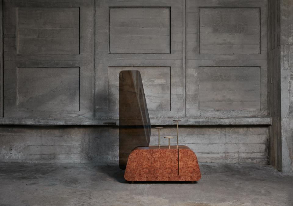 Modernist-inspired furniture piece featuring a unique combination of wood and metal, reflecting Julio Vilamajó's design aesthetic.