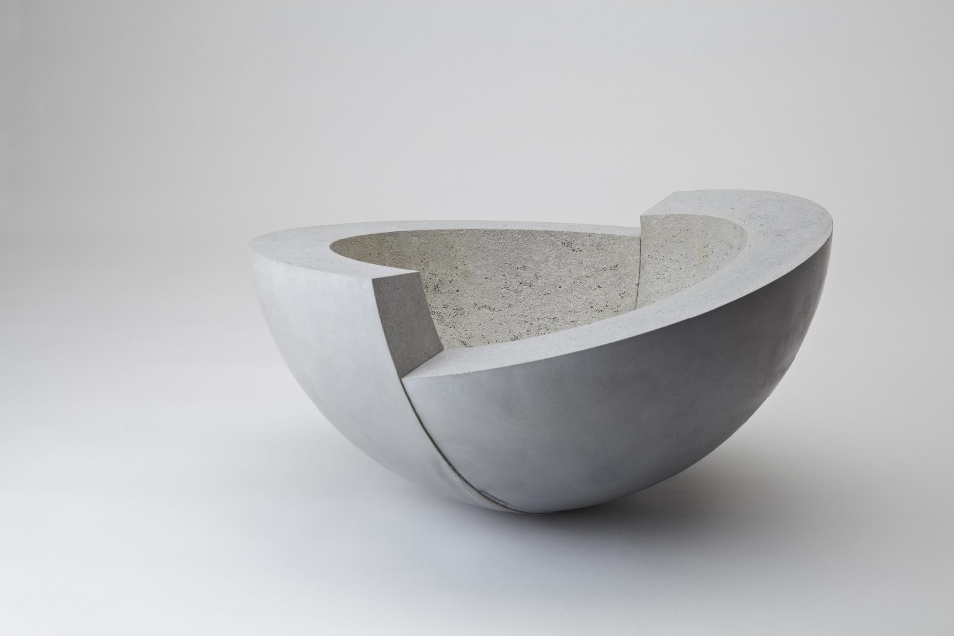 Sculptural concrete bowl by Jo Woffinden, showcasing innovative ceramic artistry at Harewood House Biennial.