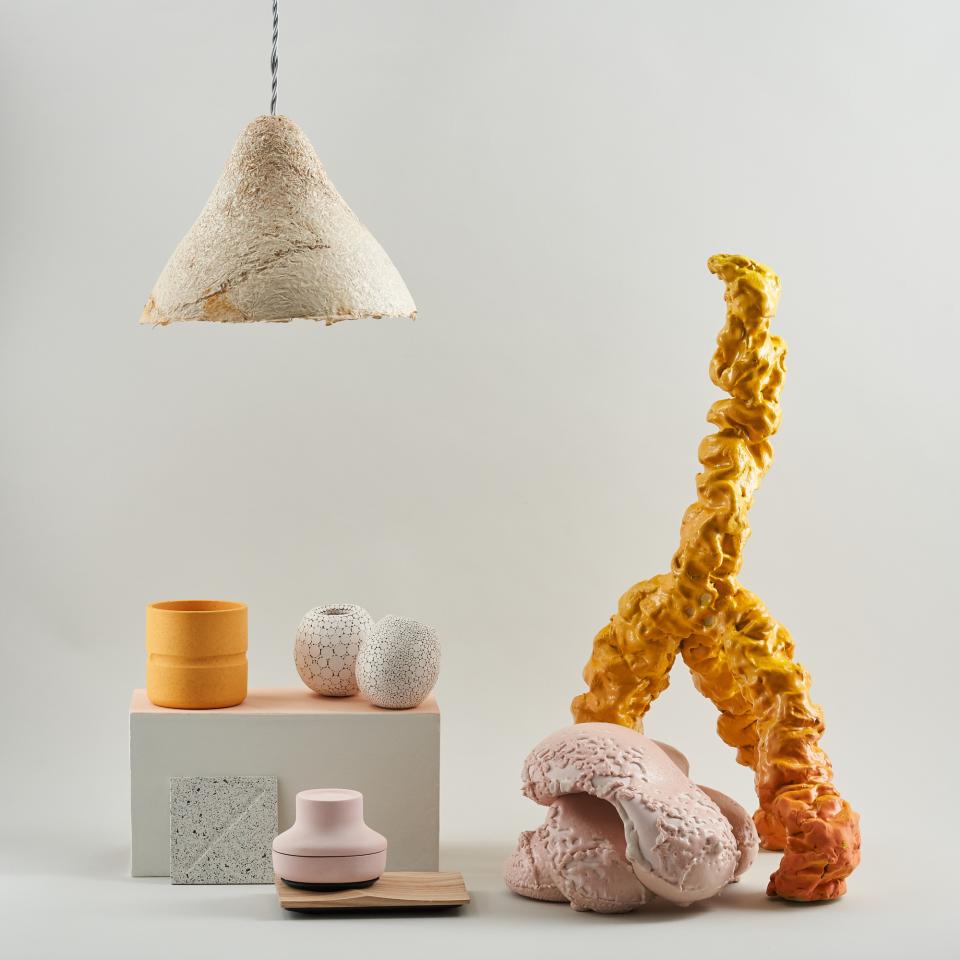 Colorful contemporary ceramics and unique light fixtures display innovative designs at the New Designers showcase.