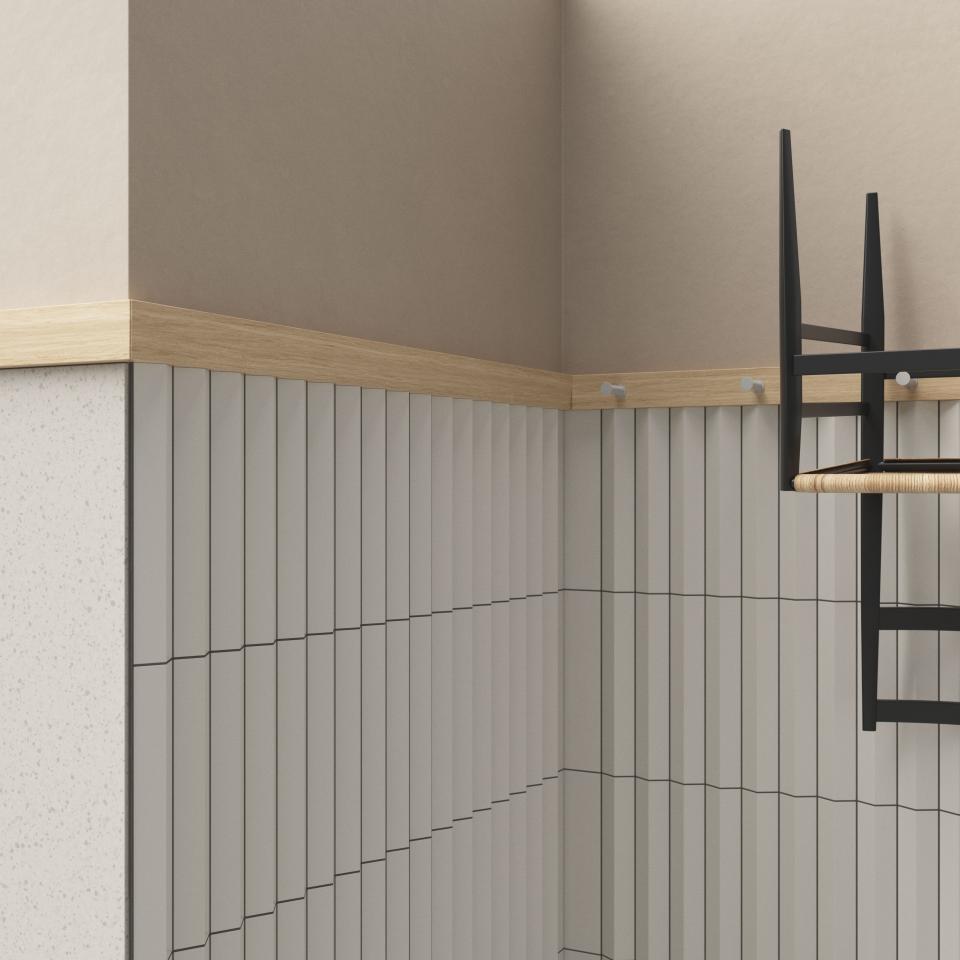 Elegant corner featuring Mutina tiles and OEO Studio design elements, showcasing contemporary Italian ceramics in a minimalist space.