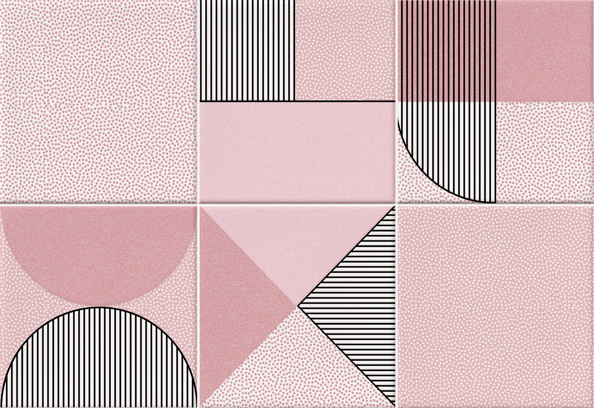Maximalist tile design featuring pink geometric patterns with dotted and striped elements showcased at Cevisama 2019.