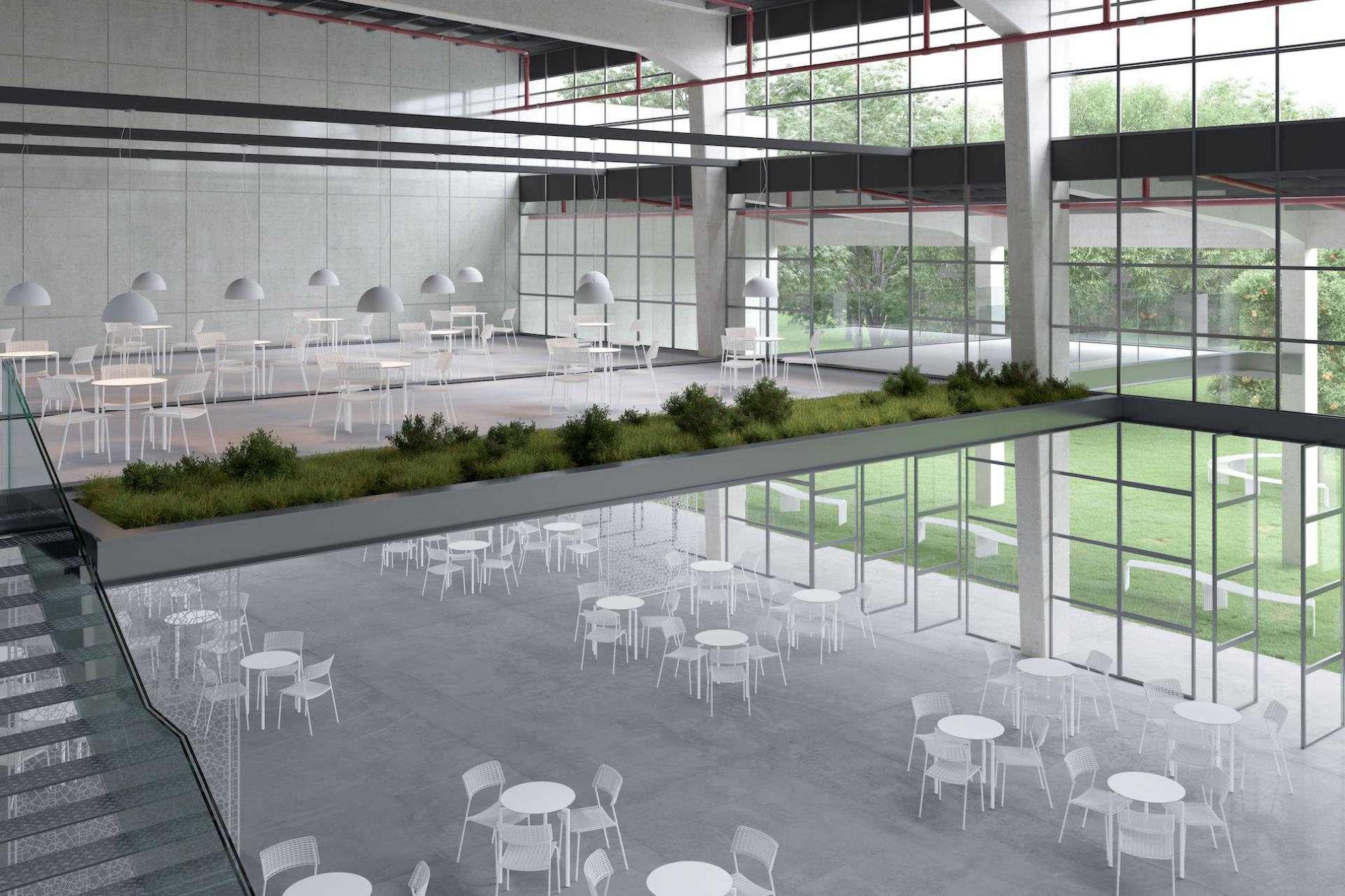 Modern interior featuring the eco-sustainable CALA chairs, designed by Martin Ballendat, in a bright, functional space.