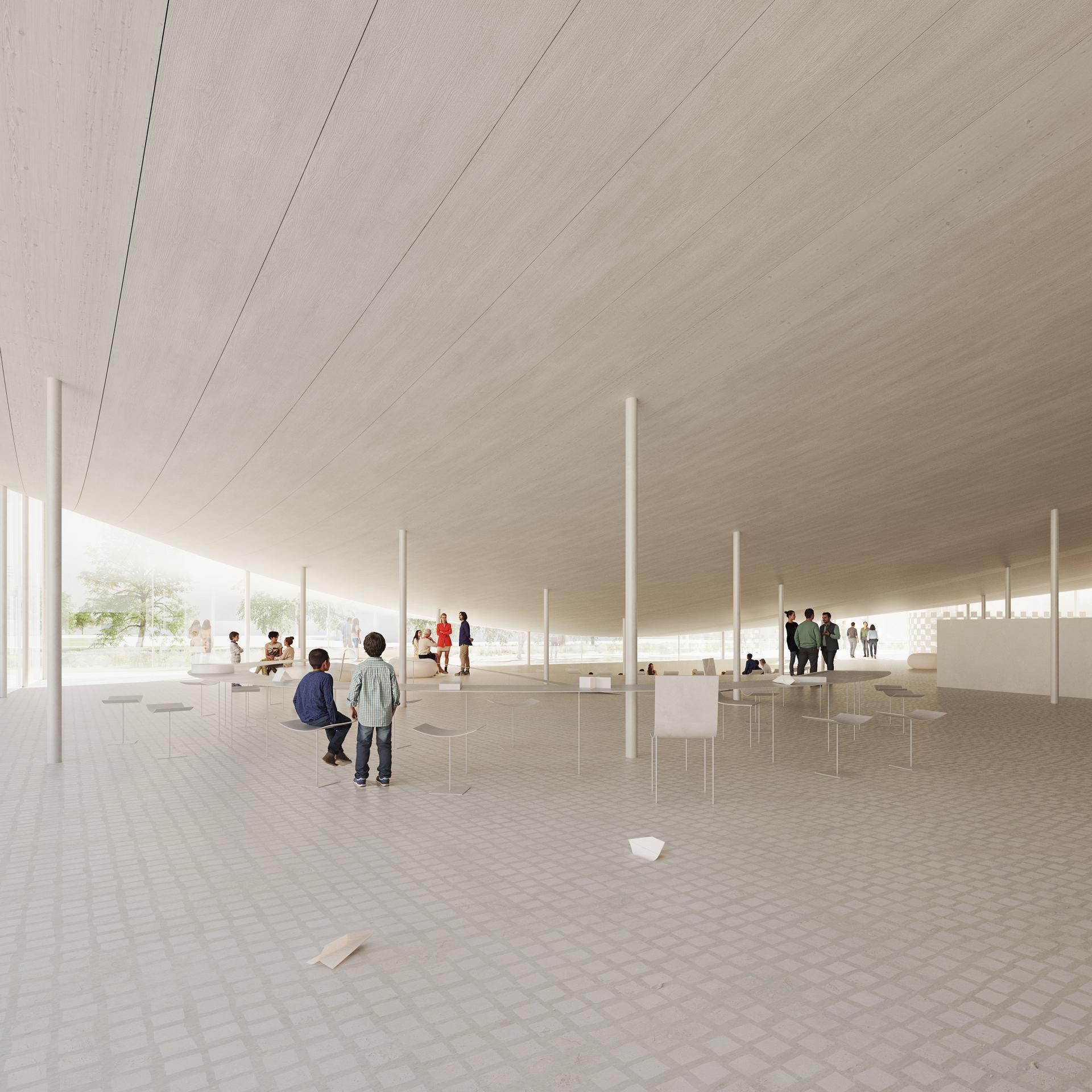 Interior view of the new Museum for Paper Art, featuring a modern design with visitors exploring the space.