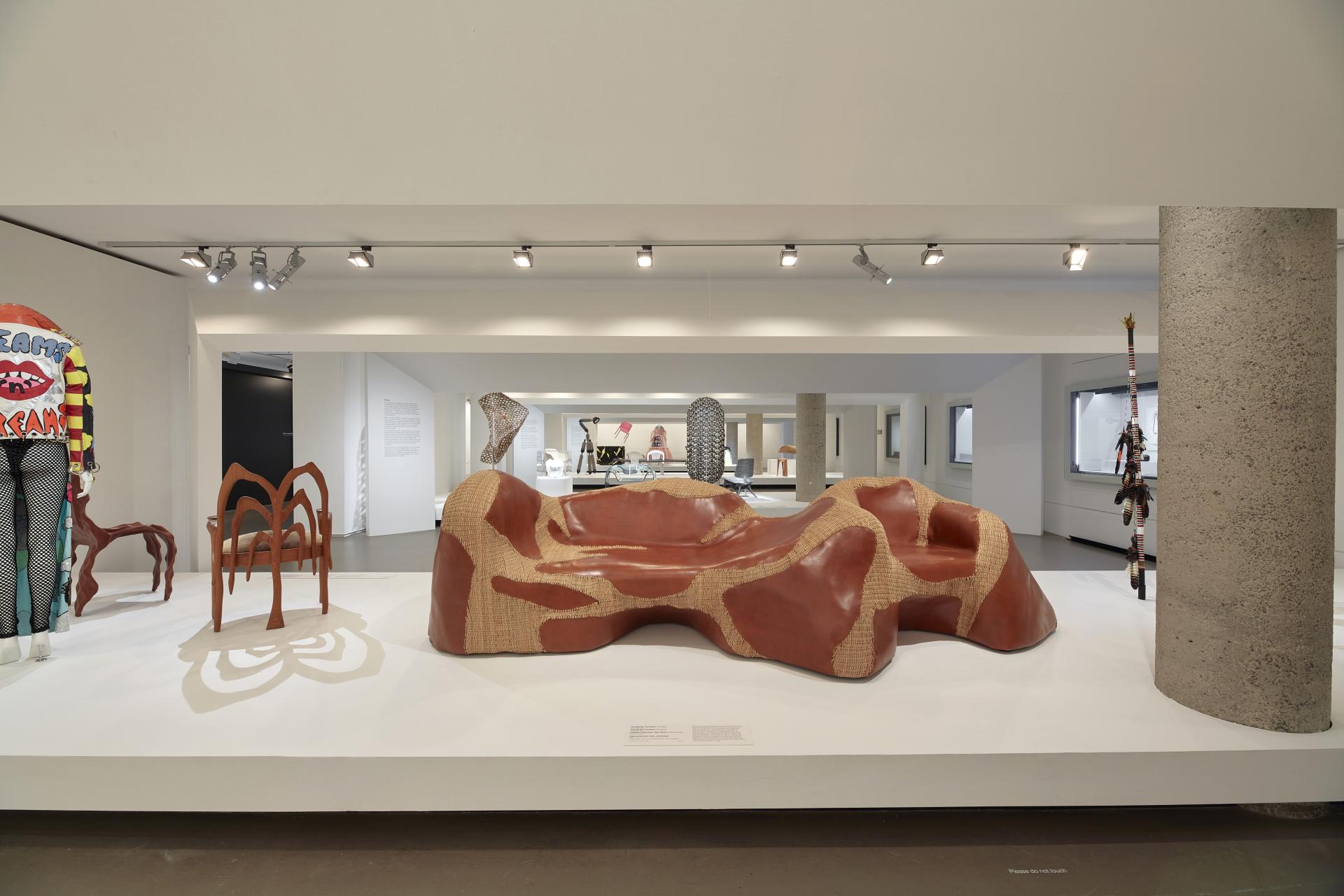 Contemporary art installation at the National Gallery of Victoria, showcasing unique sculptures and mixed media artworks.