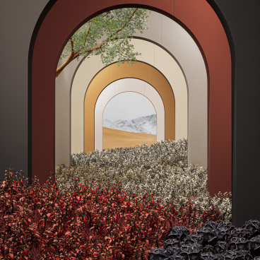 Colorful archways navigate vibrant landscapes, showcasing REHAU's Passion for Colour design collection that inspires creativity and imagination.