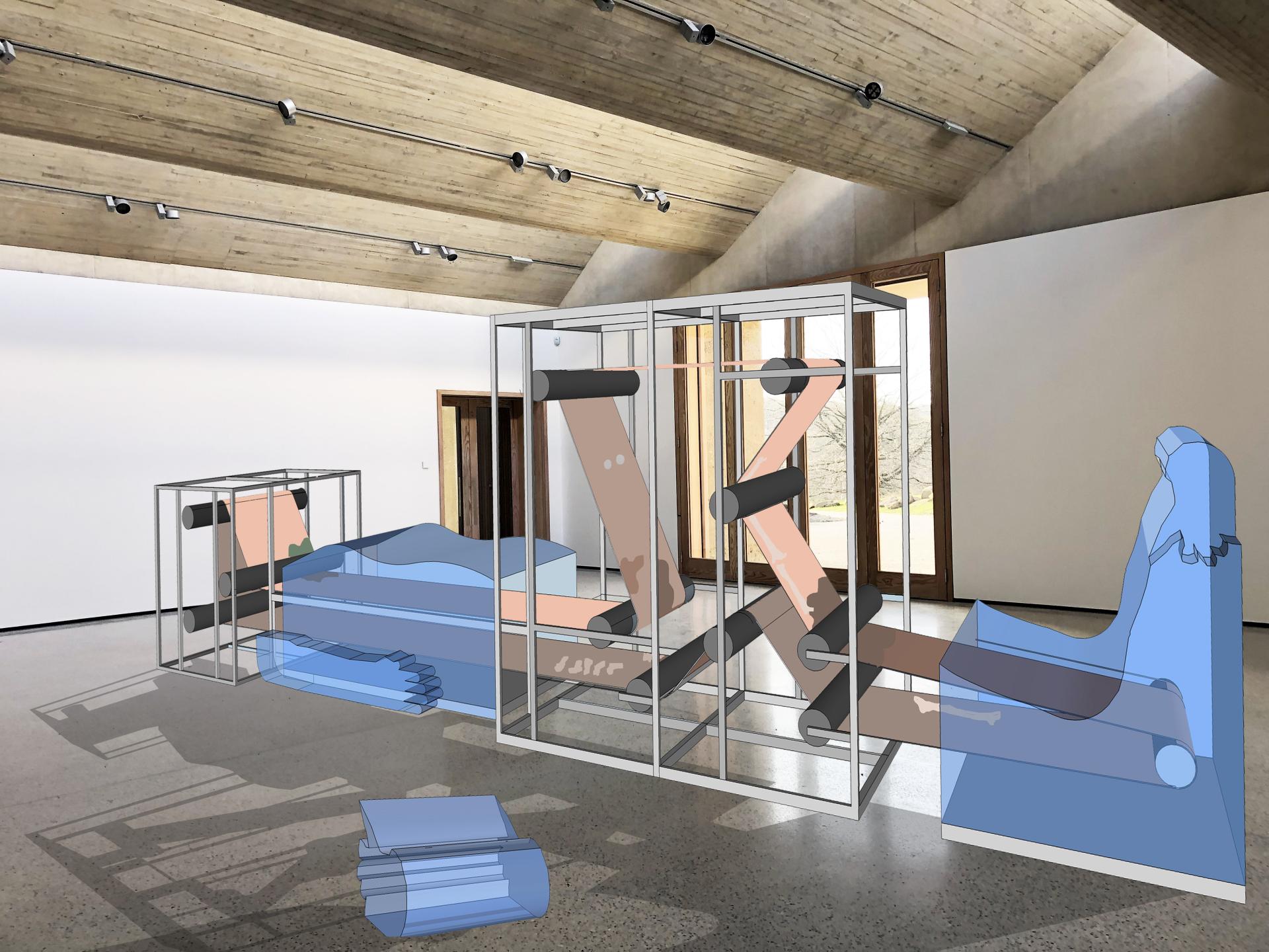 Sculptural installation by Holly Hendry at Yorkshire Sculpture Park, showcasing innovative use of materials and spatial design.