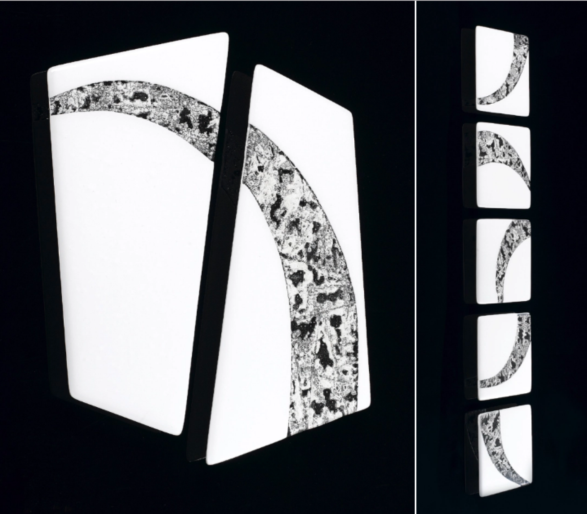 Contemporary art piece featuring abstract black and white designs, highlighting Manchester's vibrant craft and design scene.