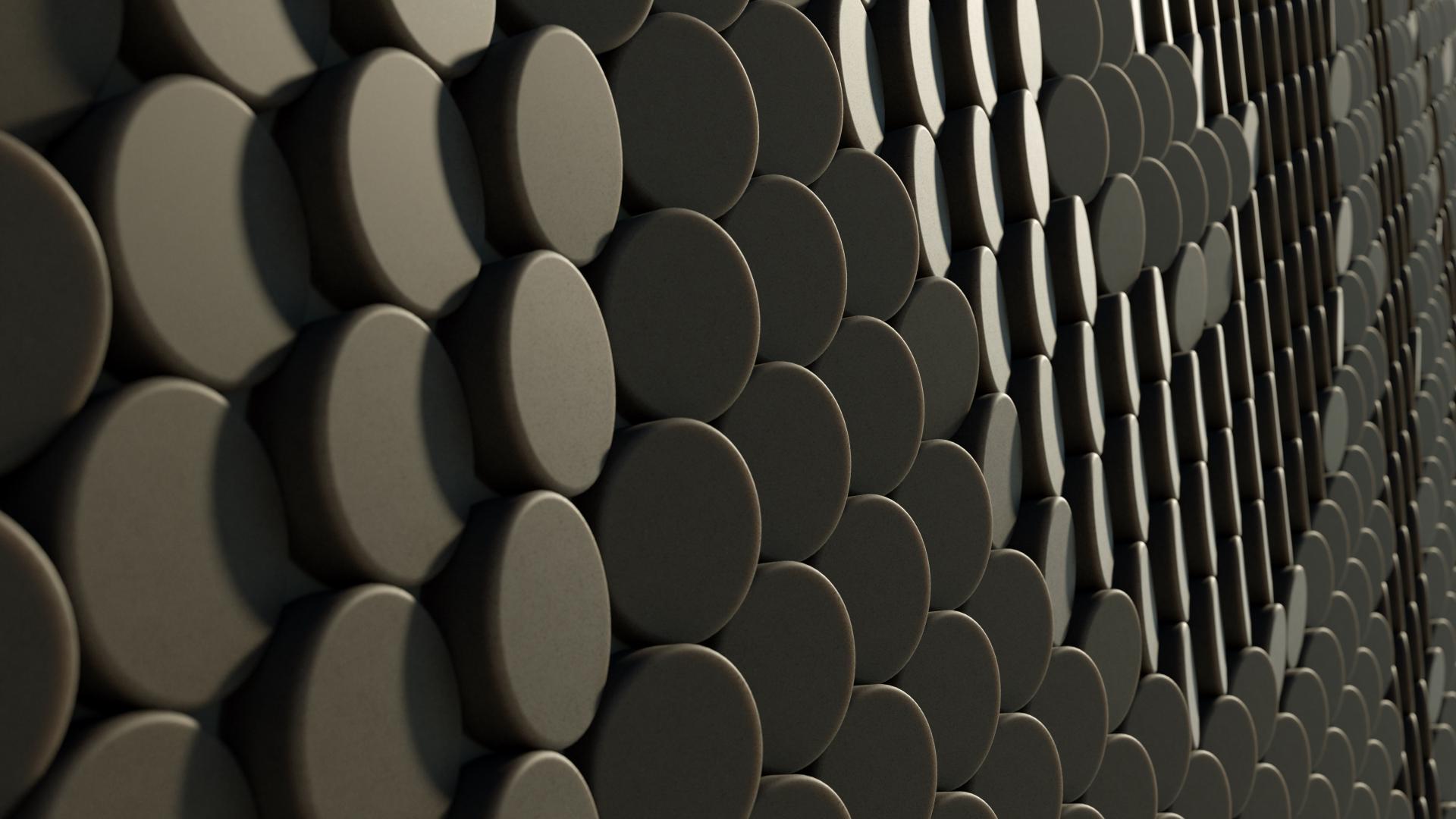 Sculptural installation by Giles Miller Studio featuring repurposed coffee waste, showcasing a textured pattern of circular forms.