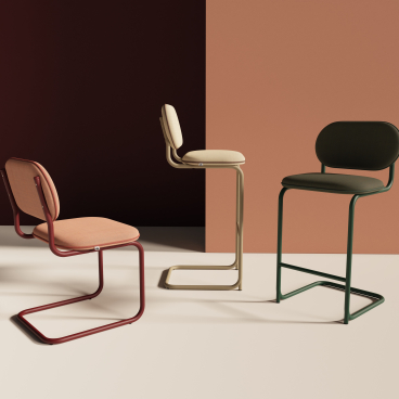 Elegant modern chairs from sixteen3's Piper collection, showcasing contemporary design with vibrant colors and sleek lines.