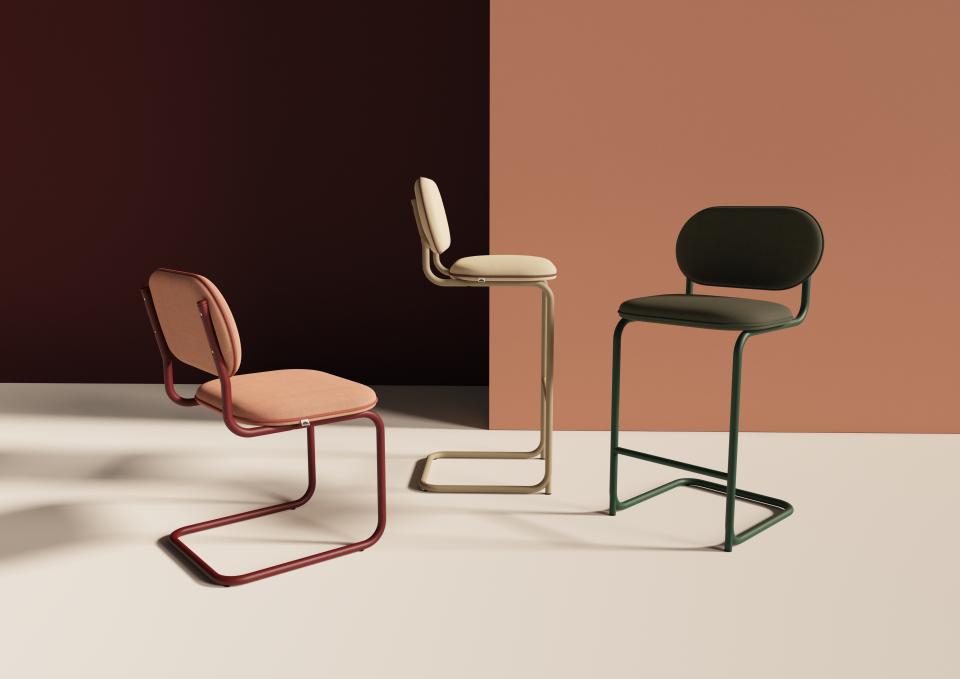 Elegant modern chairs from sixteen3's Piper collection, showcasing contemporary design with vibrant colors and sleek lines.
