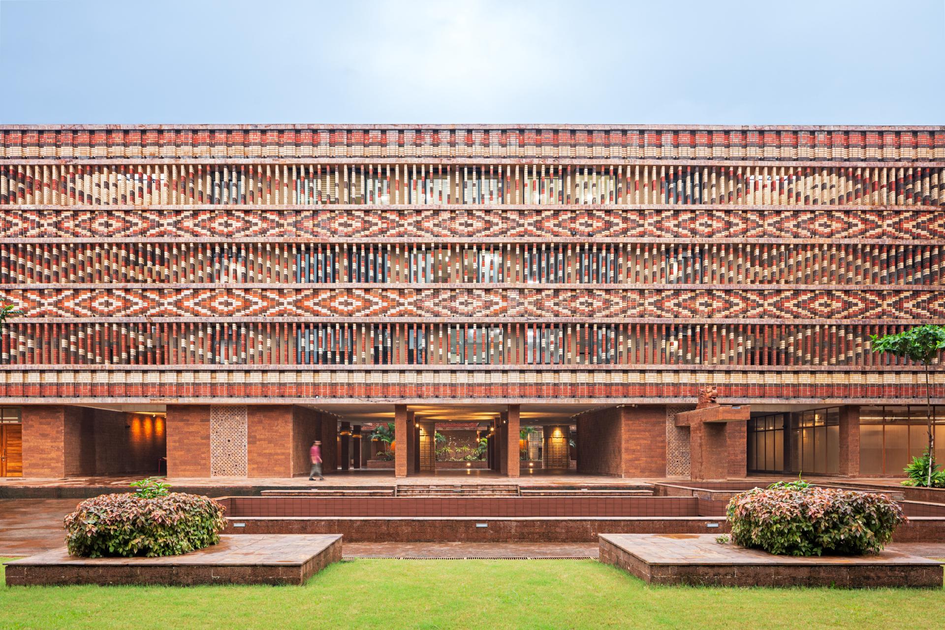 Krushi Bhawan by Studio Lotus showcases innovative architectural design with decorative brickwork, awarded Supreme Winner at Surface Design Awards 2020.
