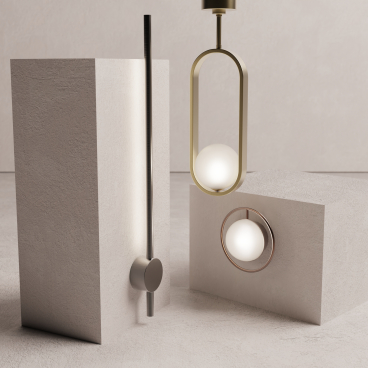 Stylish brass and illuminated fixtures from Crosswater's Tranquil Lights collection displayed on textured stone blocks.