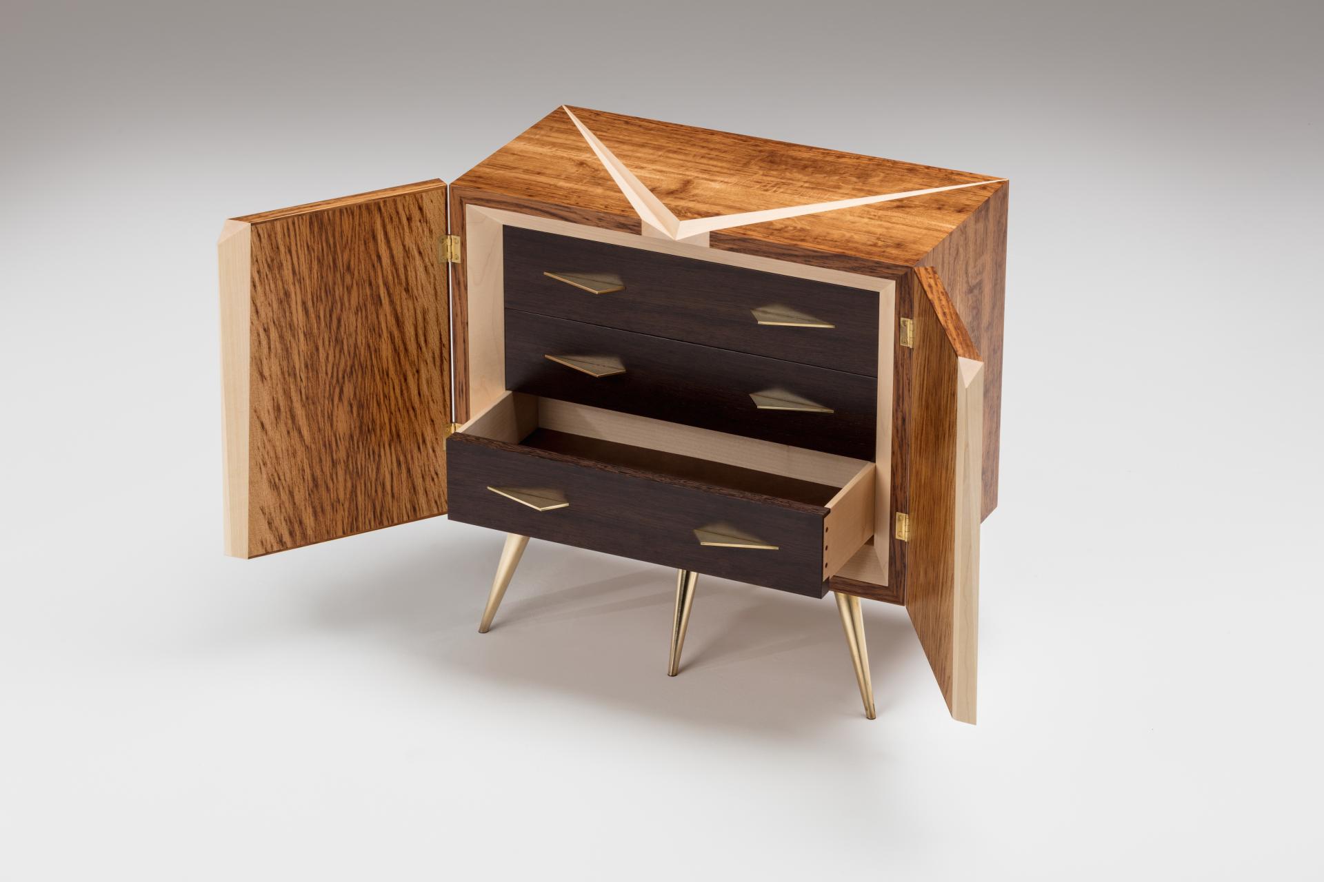 Elegant modern cabinet design by Laurent Peacock showcasing unique materials and craftsmanship at London Craft Week 2020.
