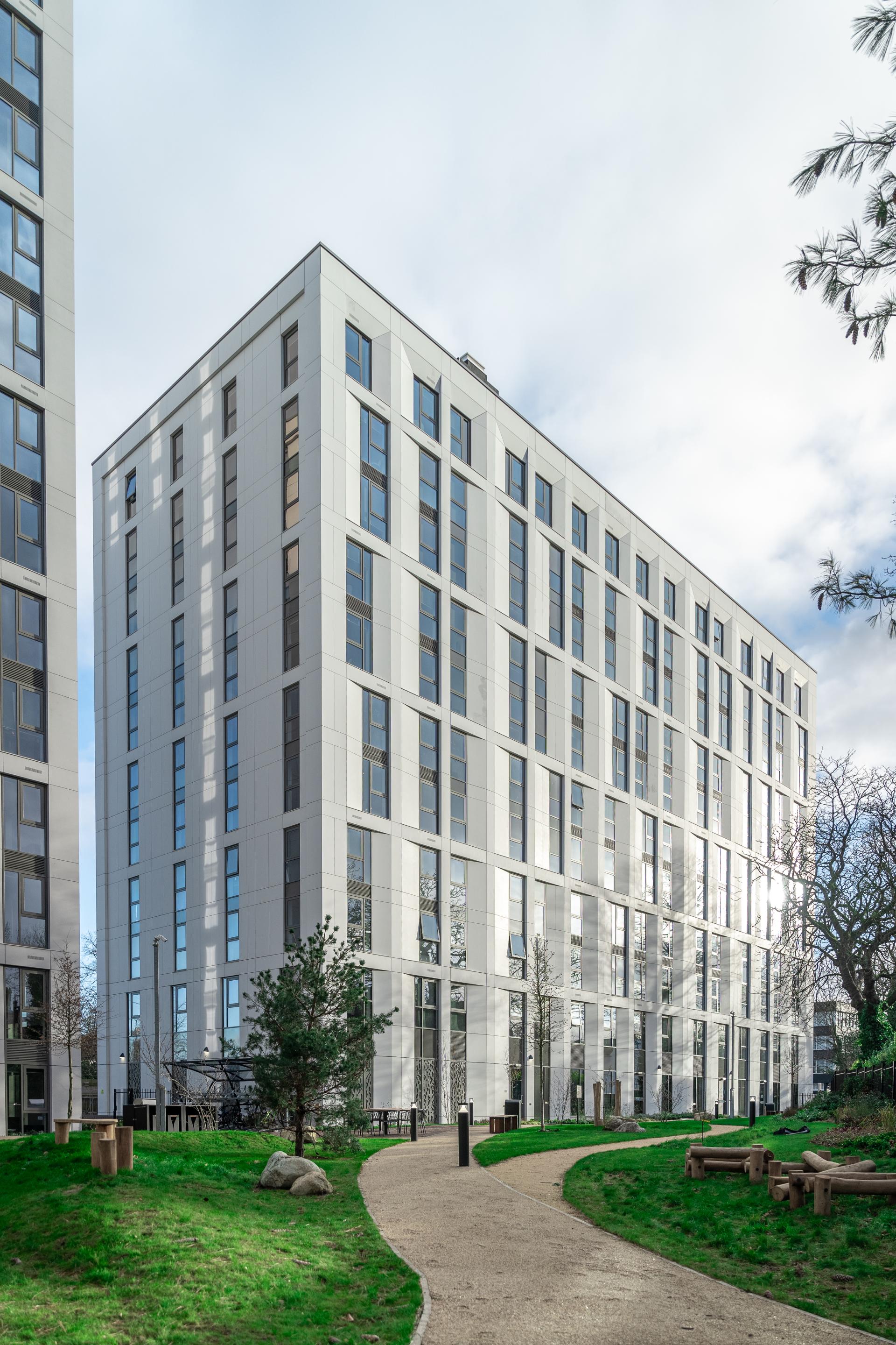 A faceted SureClad® SureStone® façade from Shackerley at New Garden Square.