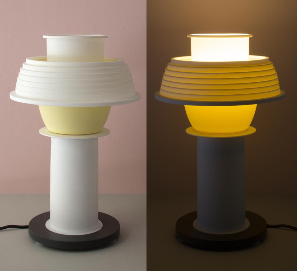 SowdenLight's SHADES collection showcases a customizable lamp design featuring vibrant colors and unique layered structure.