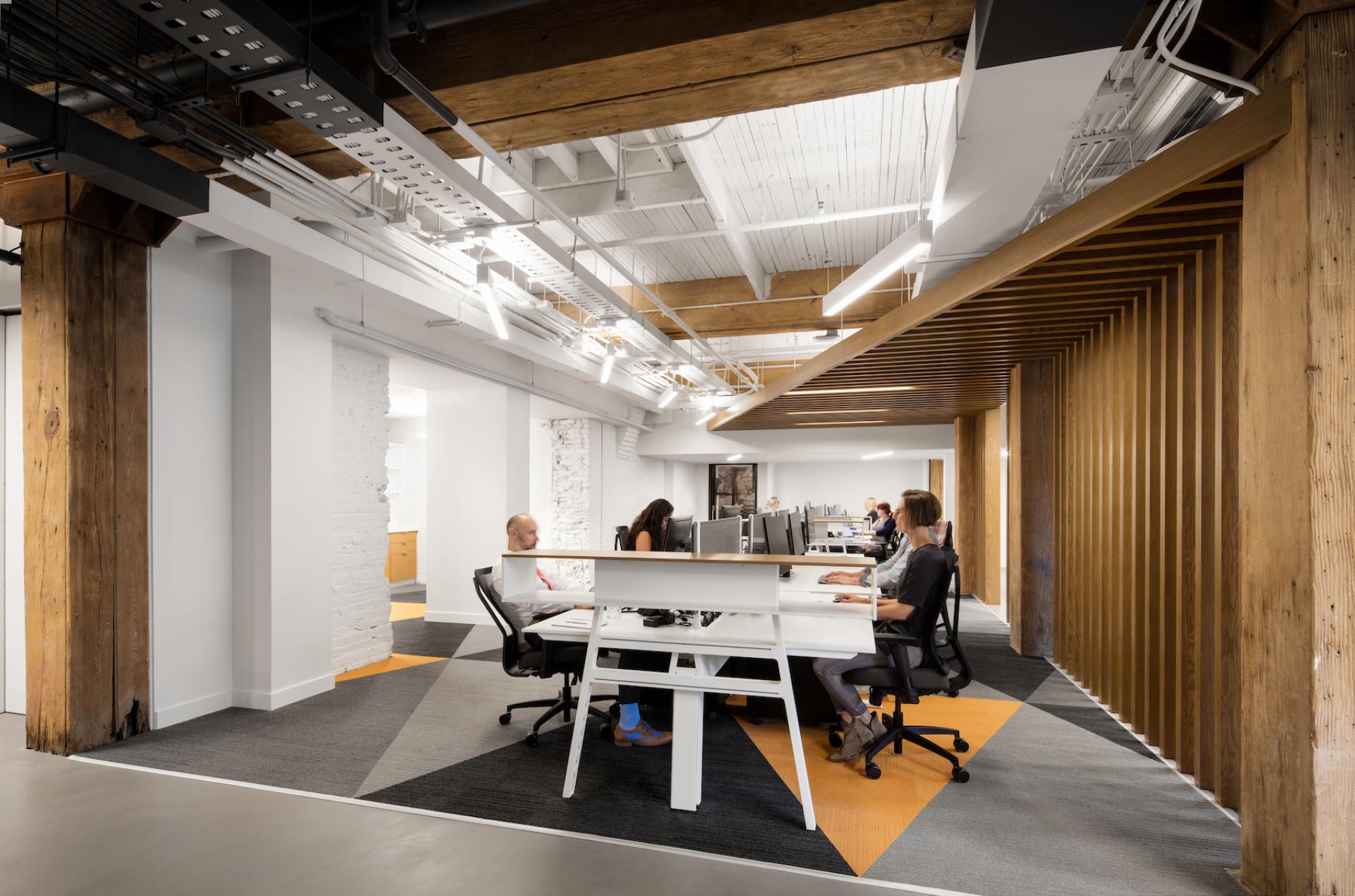 Modern office workspace at BDP, featuring collaborative areas and design elements that enhance workplace productivity.