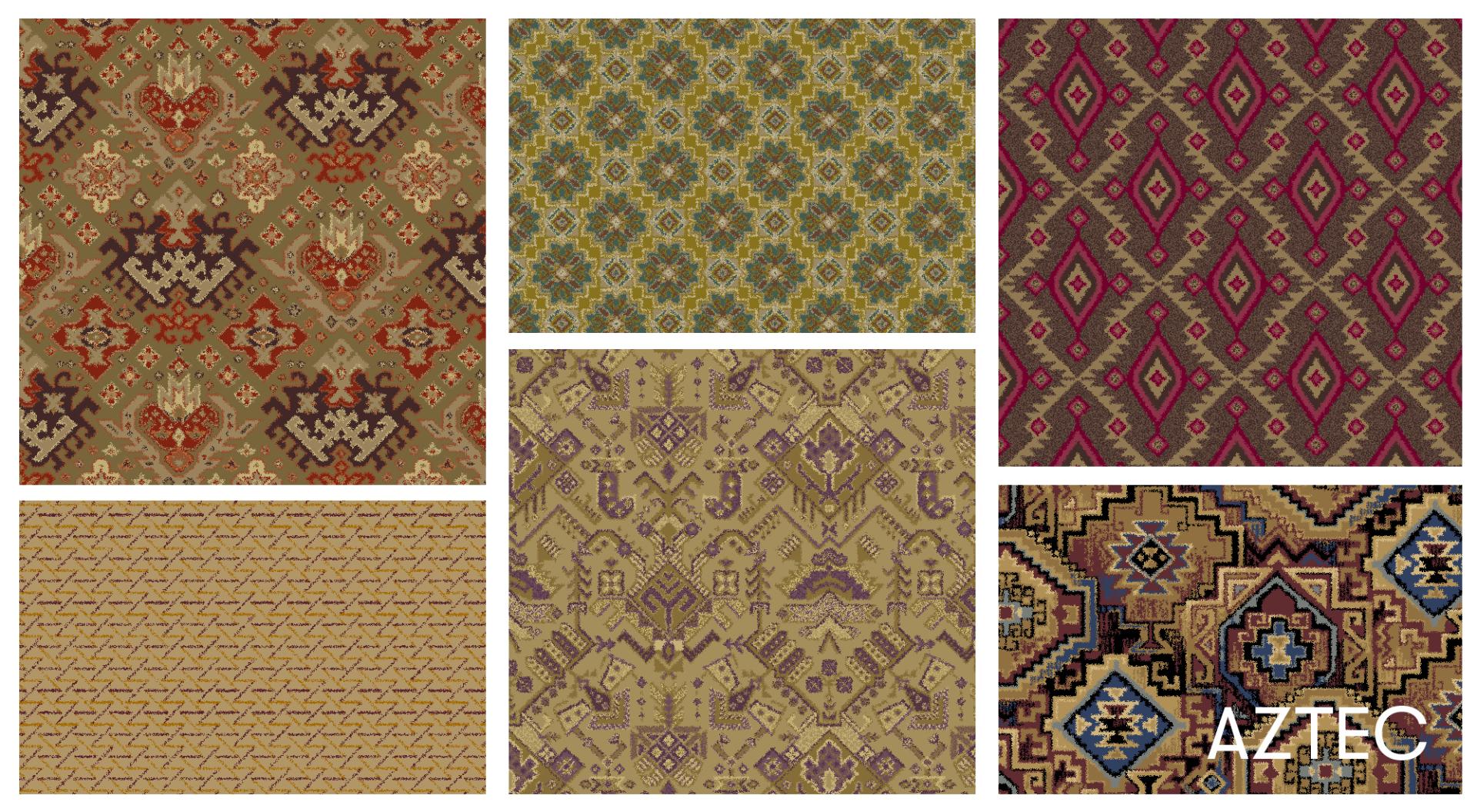A collection of unique carpet designs showcasing intricate patterns and rich colors from Newhey's online bespoke archive.
