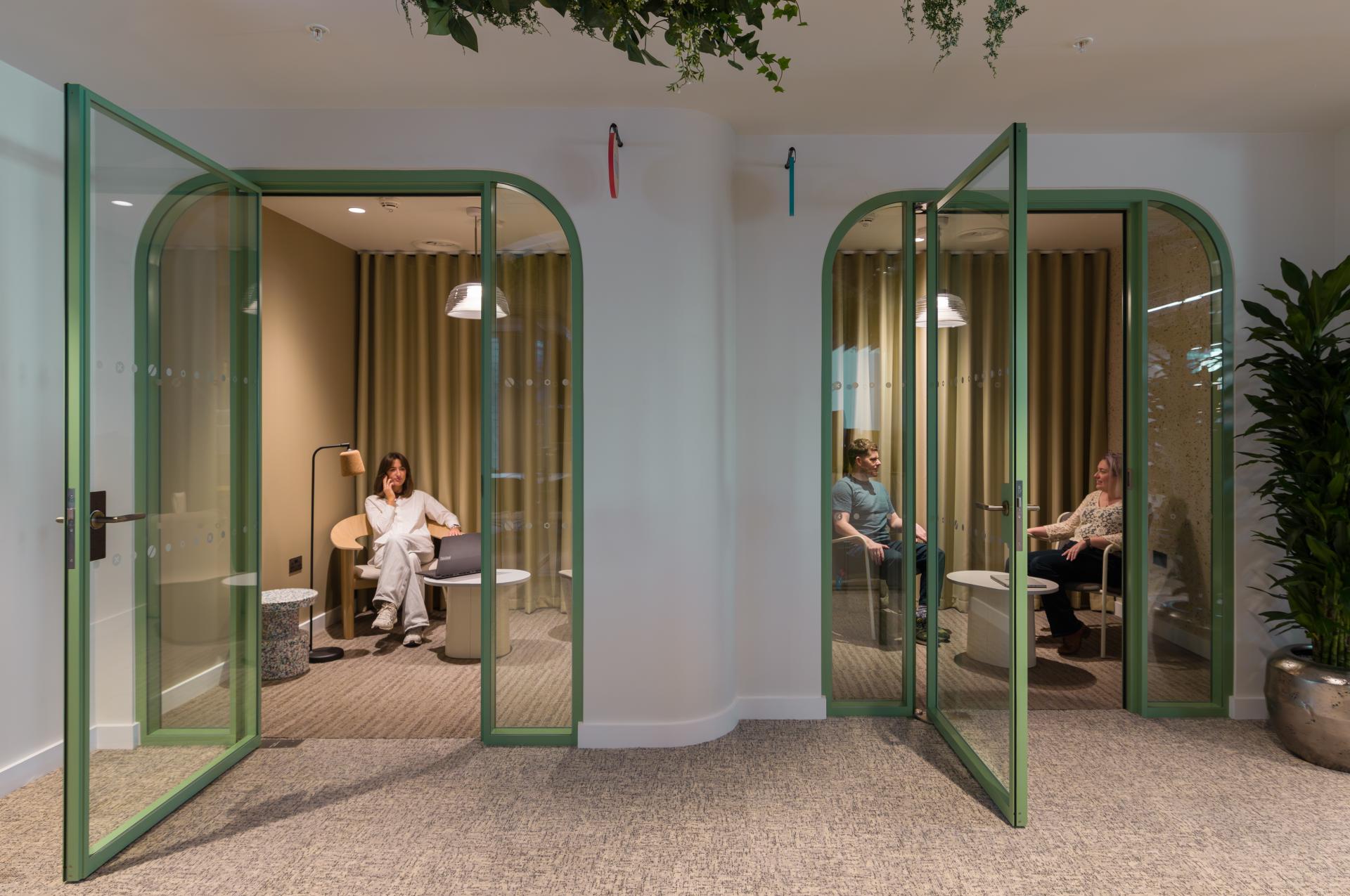 SpaceInvader's workplace scheme for Virgin Media O2 balances vibrancy with variety to support congregation and calm.