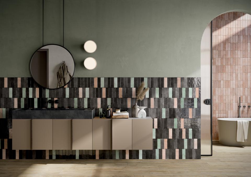 Grestec's Osta collection of ceramic tiles inspired by watercolour effects.