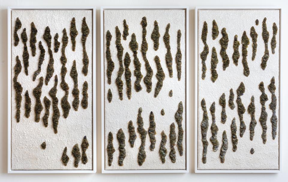 Textile artwork featuring seaweed textures, showcasing Jasmine Linington's unique slow textile artistry inspired by Scotland's coastal landscapes.