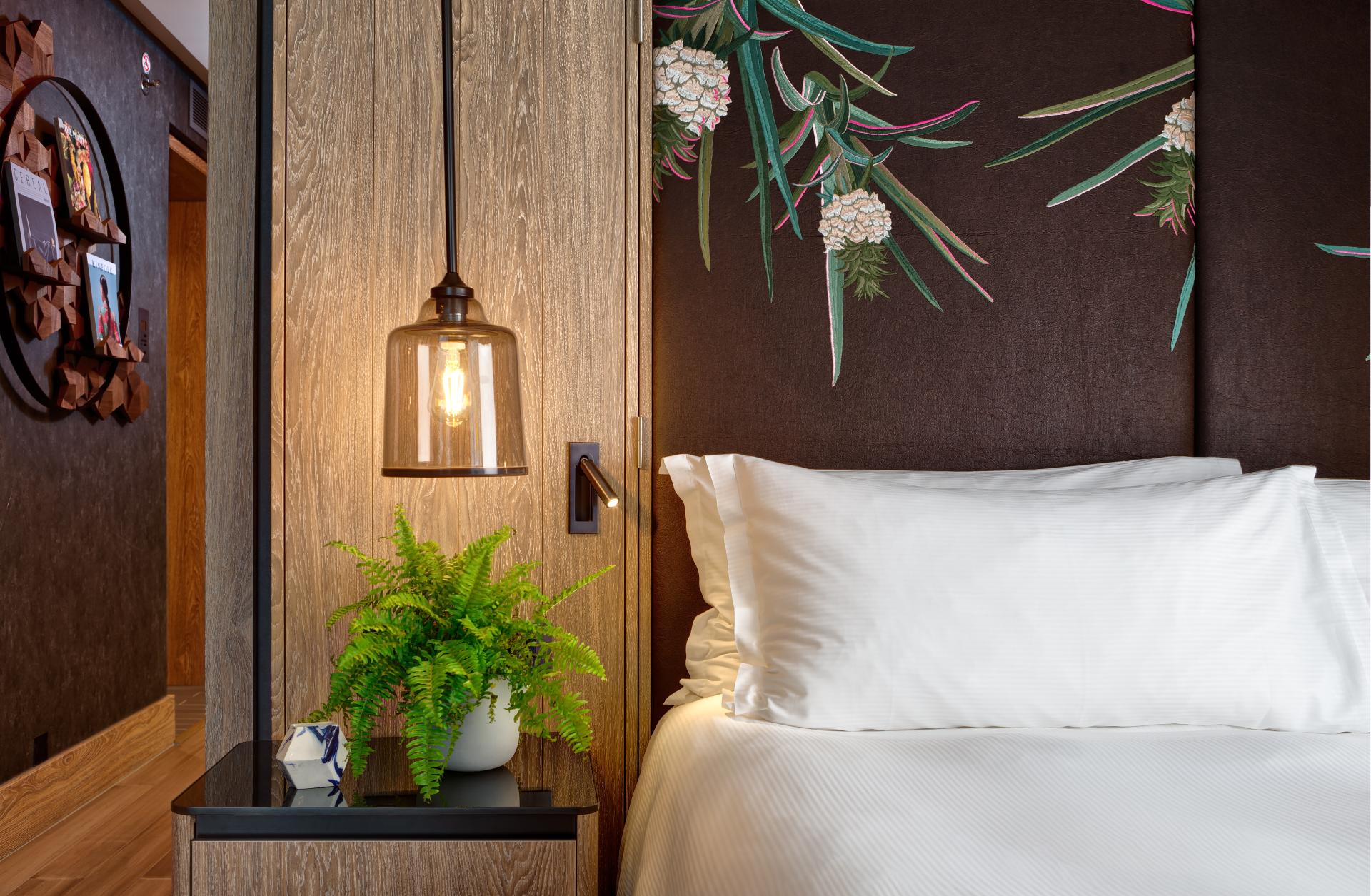 Vegan hotel suite featuring plant-based materials, stylish decor, and a cozy atmosphere in a London hotel.