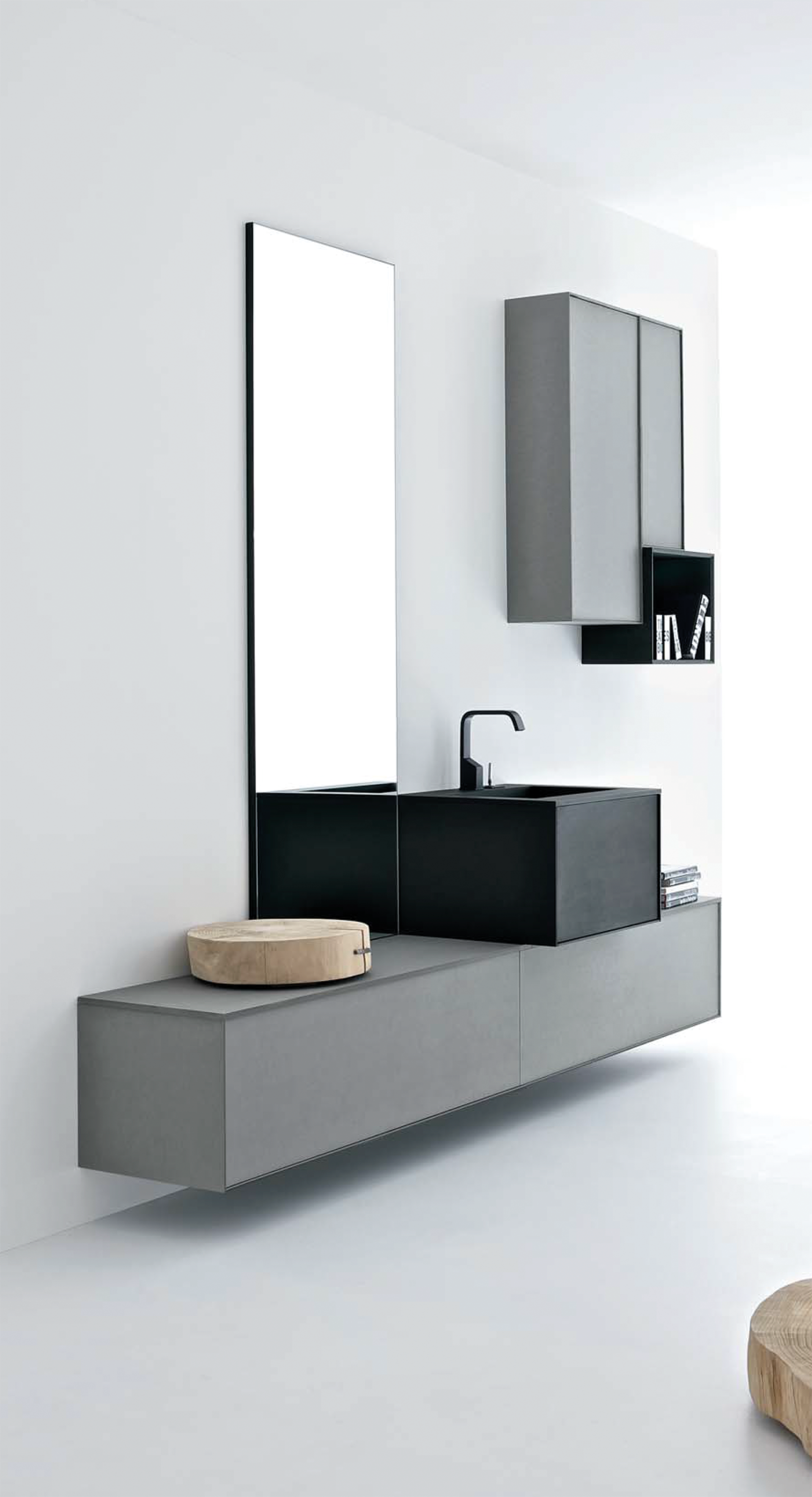 Sleek modern bathroom featuring PaperStone composite surface, minimalist cabinetry, and a stylish wooden accent.