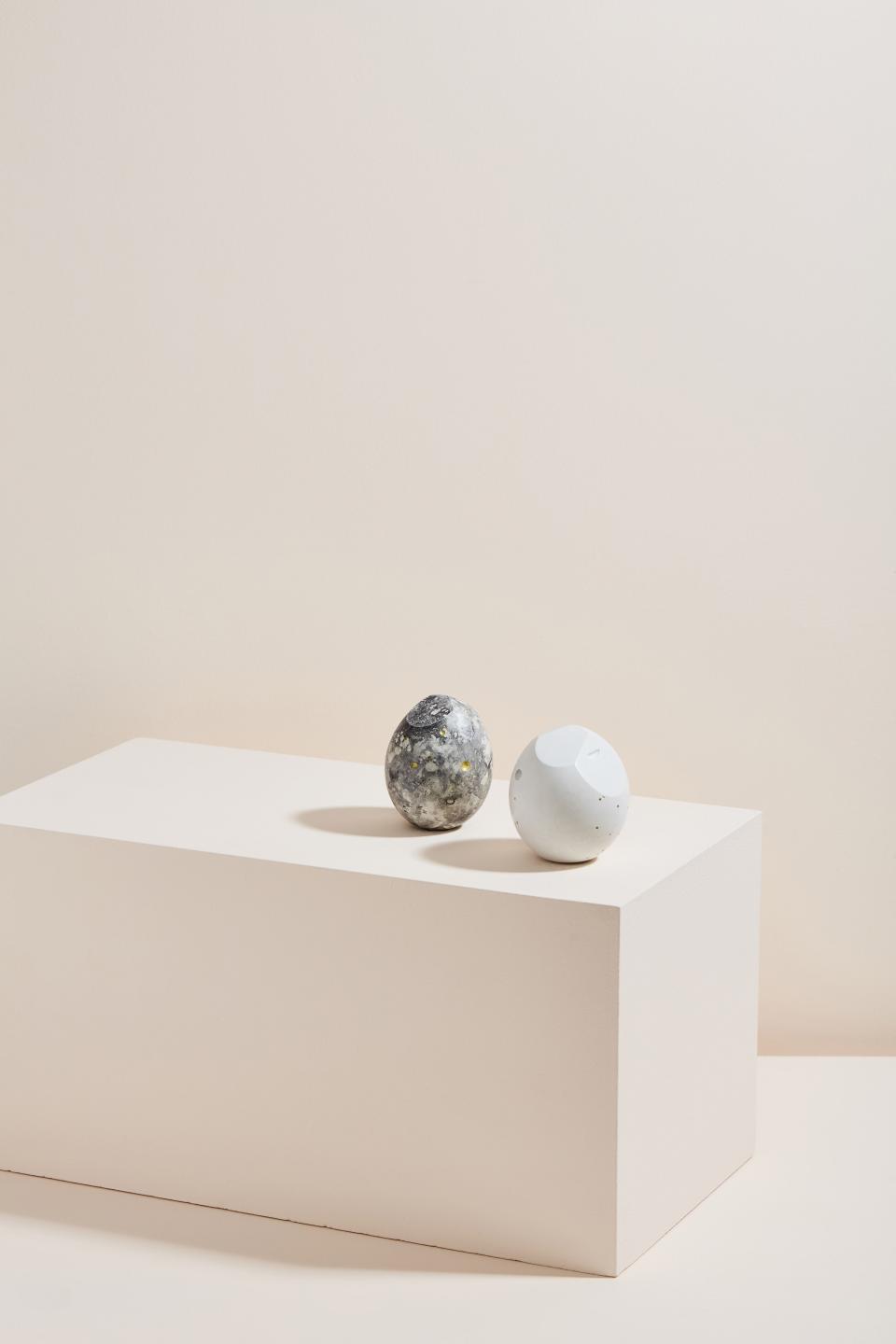 Two sculptural forms in contrasting textures, highlighting Vic Wright's innovative approach to material exploration in contemporary art.