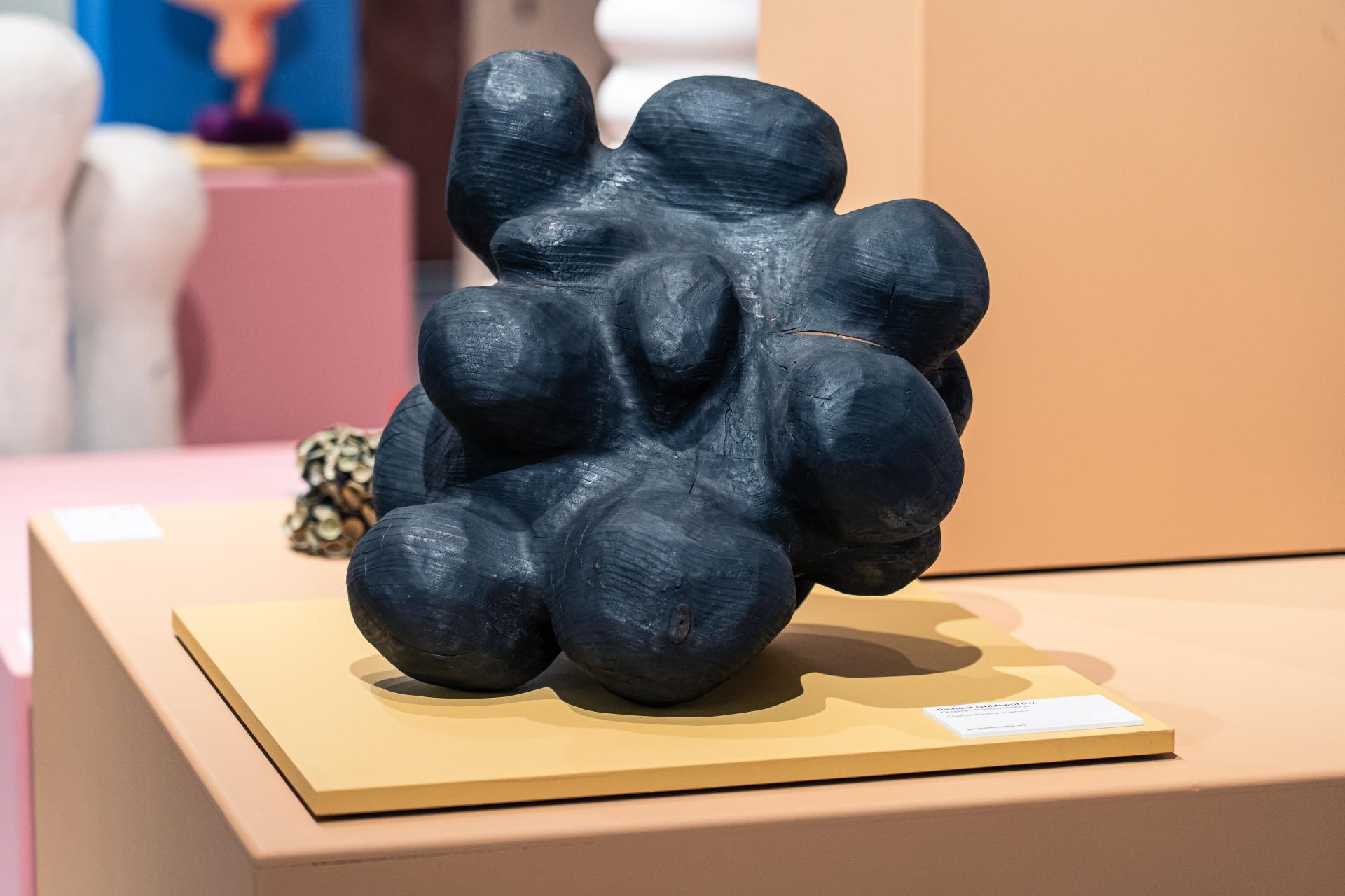 Artistic black sculpture displayed at Material Source Studio, showcasing innovative design and craft in Glasgow, Scotland.