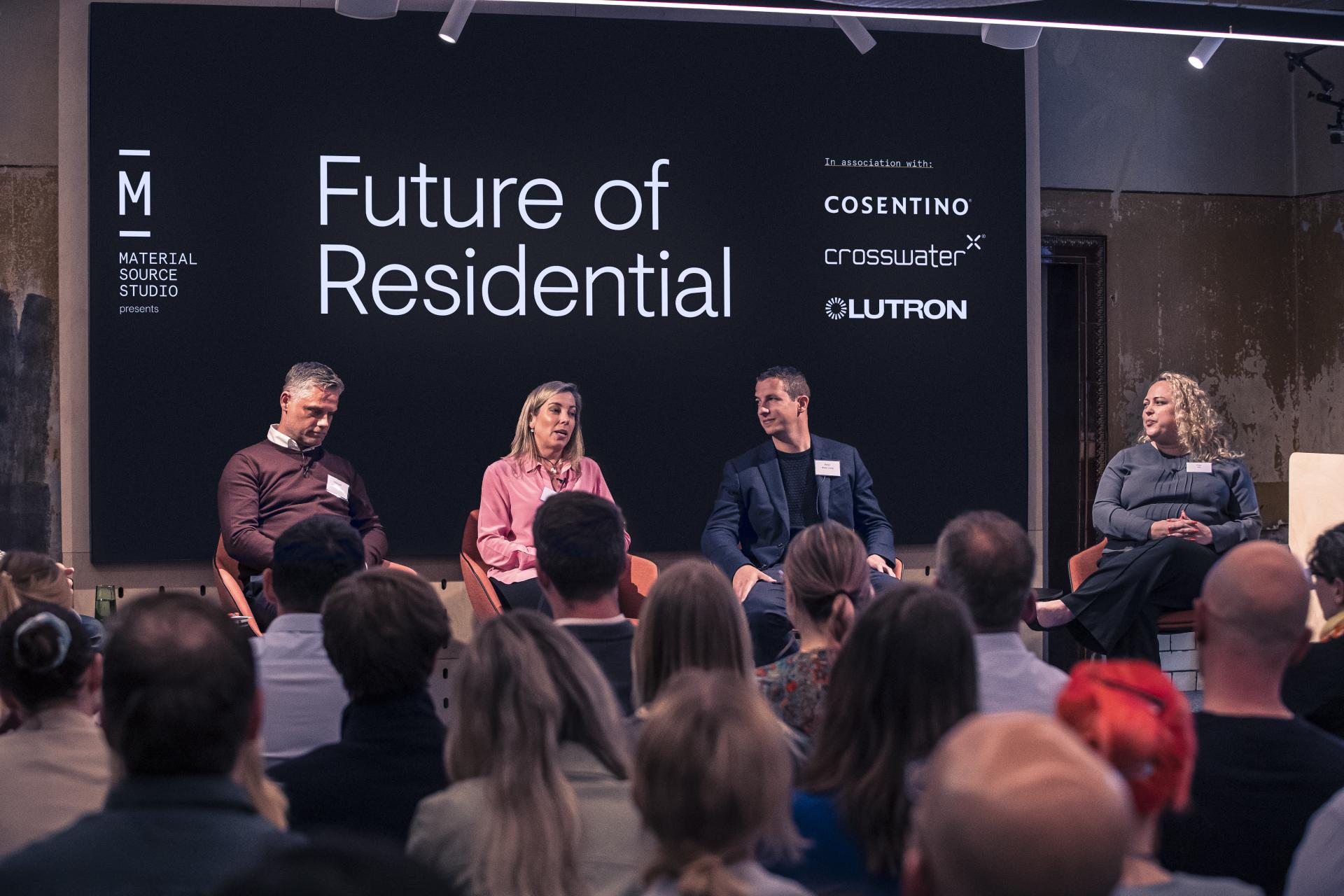 Panel discussion at the 'Future of Residential' seminar, featuring experts sharing insights on innovative design and sustainable living.