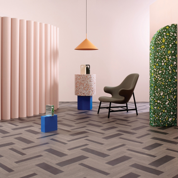 Modern interior design featuring unique textures, colorful furniture, and innovative materials for a stylish living space.