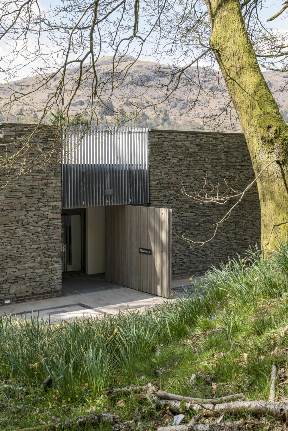 Newly designed entrance to The Museum at Wordsworth Grasmere, featuring modern architecture amid natural greenery.