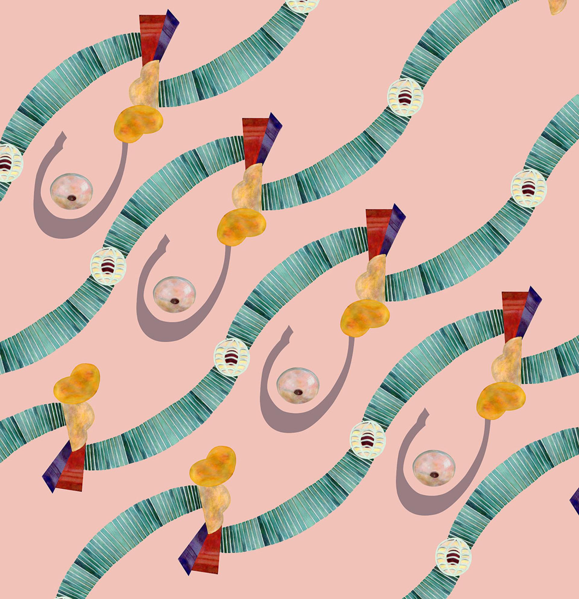 Colorful abstract pattern featuring flowing shapes and textures, reflecting Jenny Steele's artistic exploration of northern seaside towns.