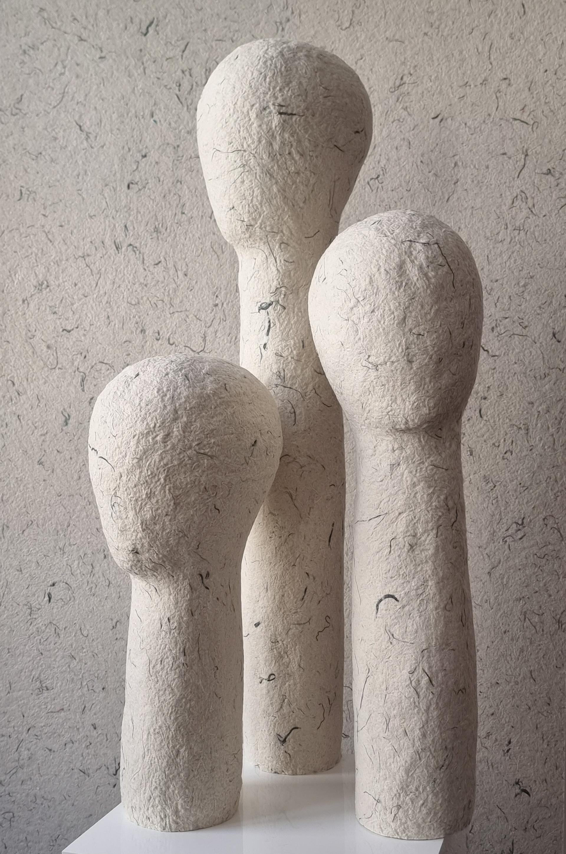 Sculptures made from recycled textiles by artist Sandra Junele, showcasing unique closed-loop design in Dundee, Scotland.