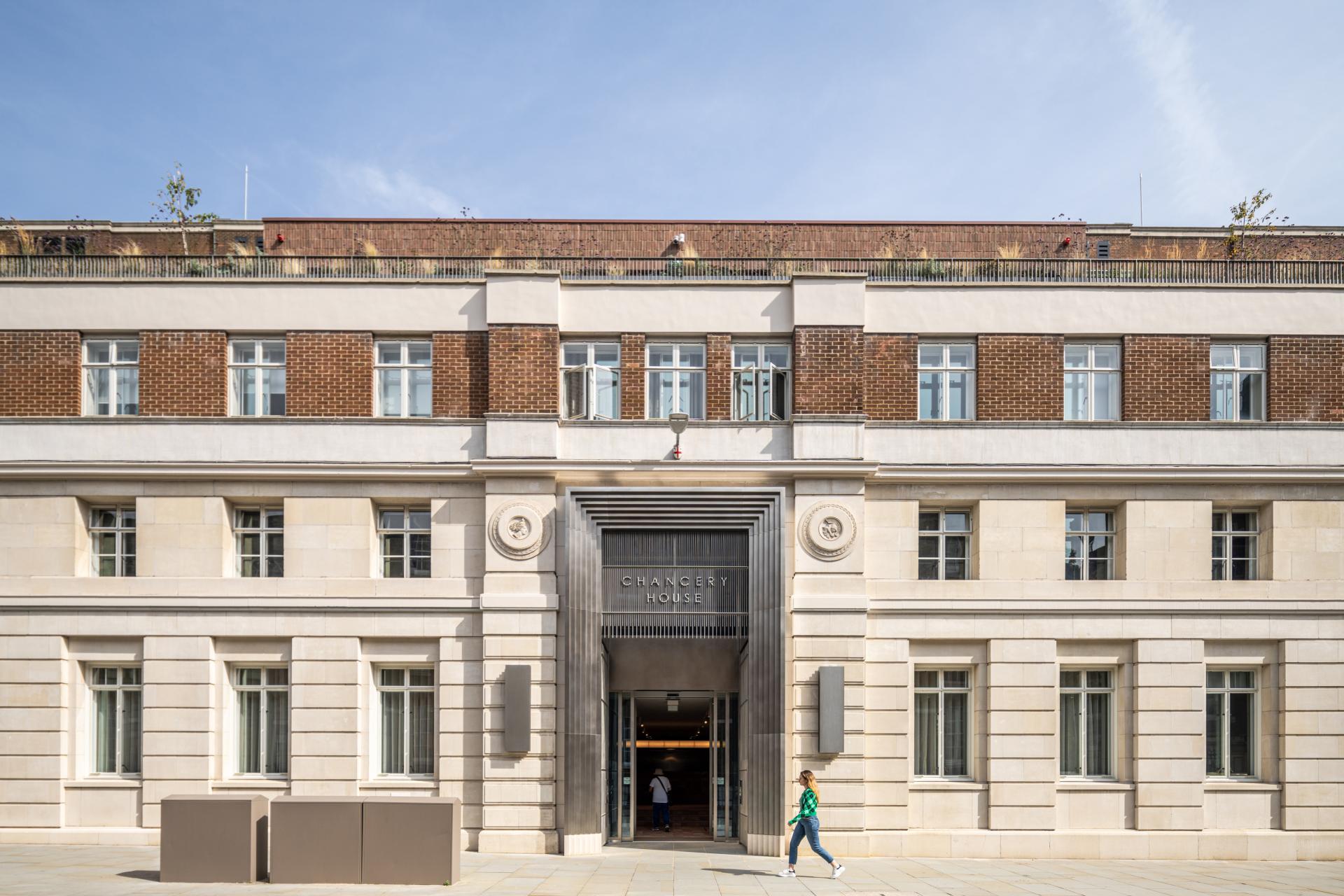 Chancery House in Holborn, showcasing its modern architecture and inviting entrance, designed for flexible workspaces.
